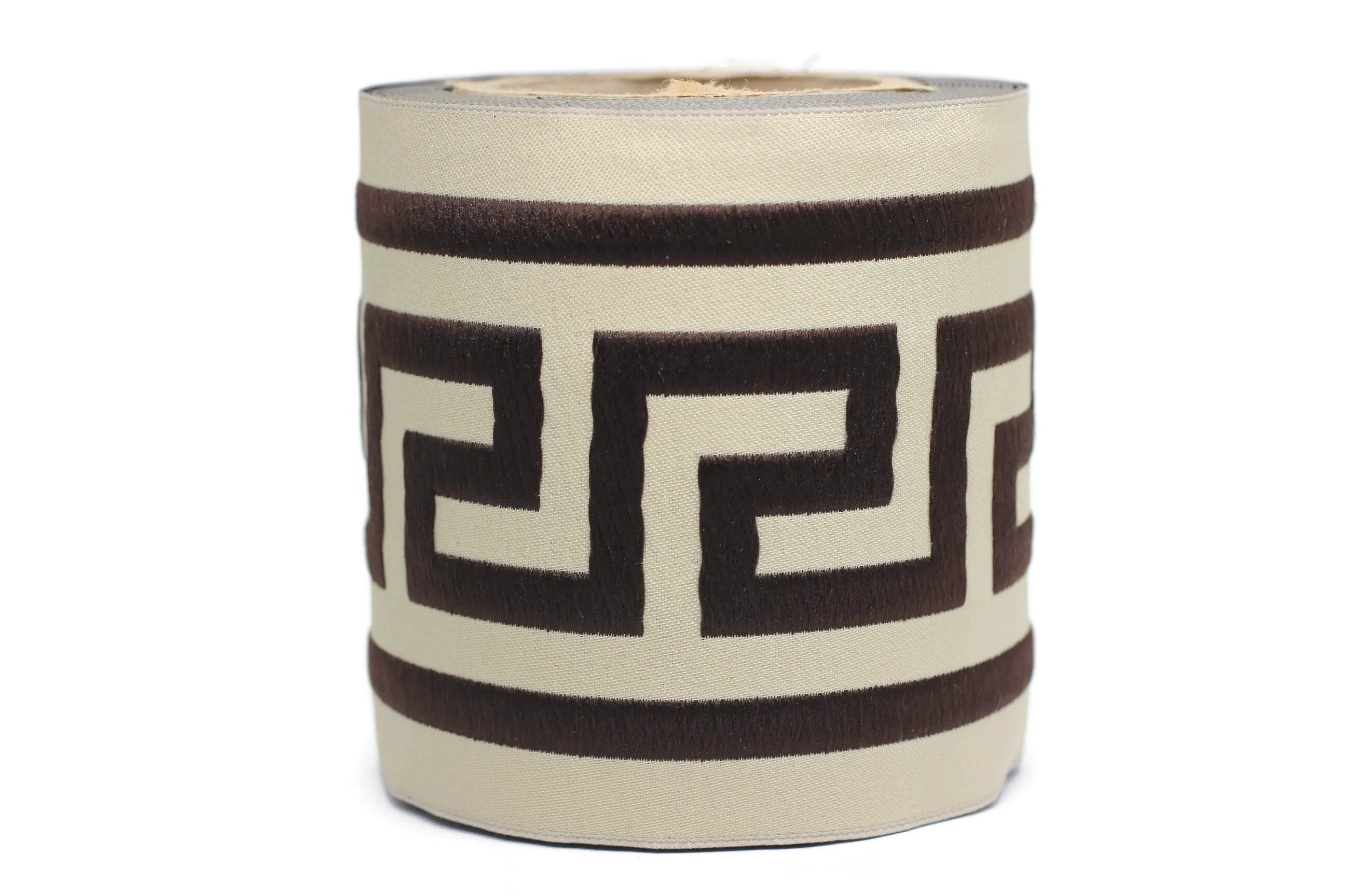 100mm Beige&Brown Greek Key Ribbons (3.93 inch), Meander Jacquard Trim, Drapery Trim Tape, Curtain Making Upholstery Fabric 197 V5