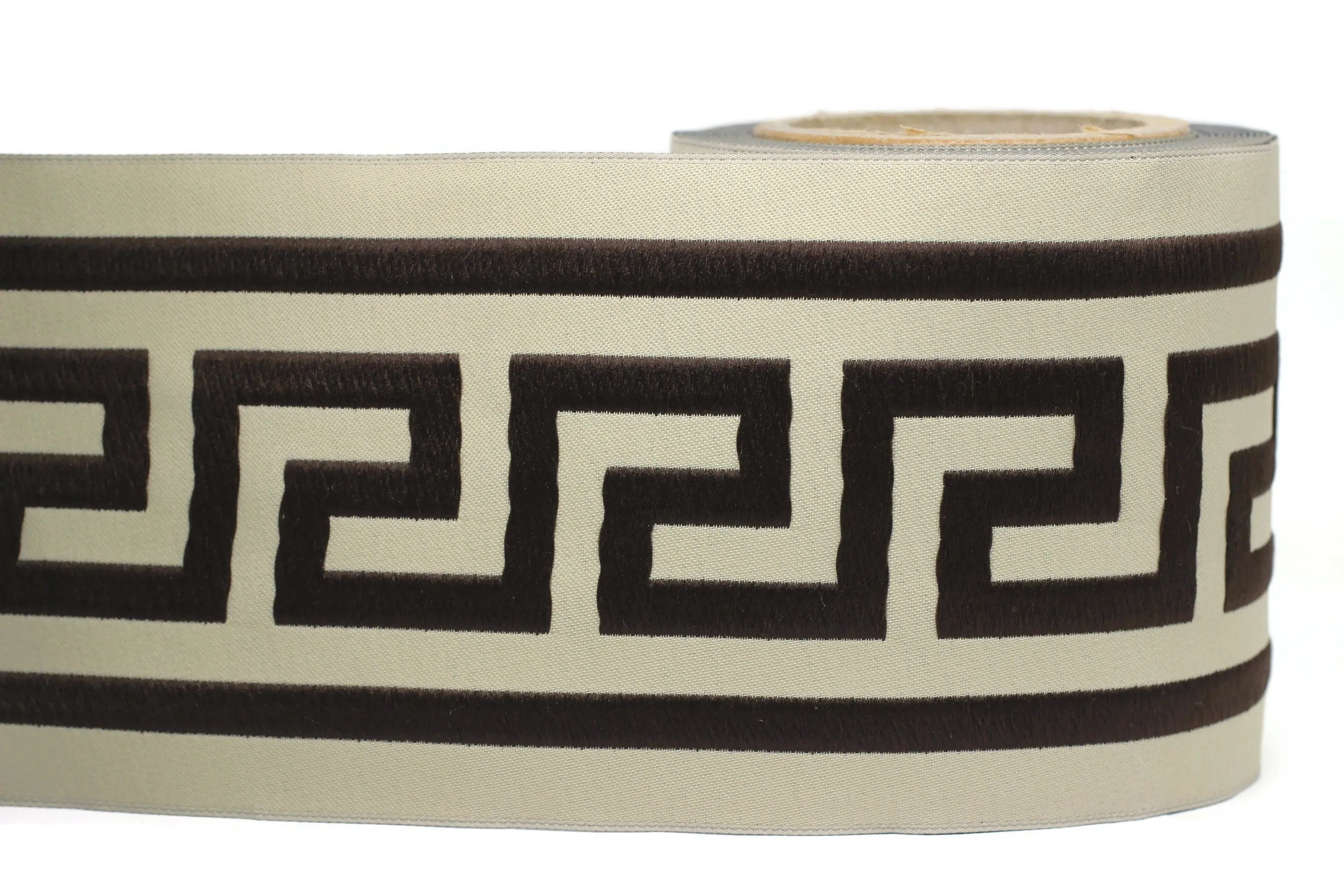 100mm Beige&Brown Greek Key Ribbons (3.93 inch), Meander Jacquard Trim, Drapery Trim Tape, Curtain Making Upholstery Fabric 197 V5