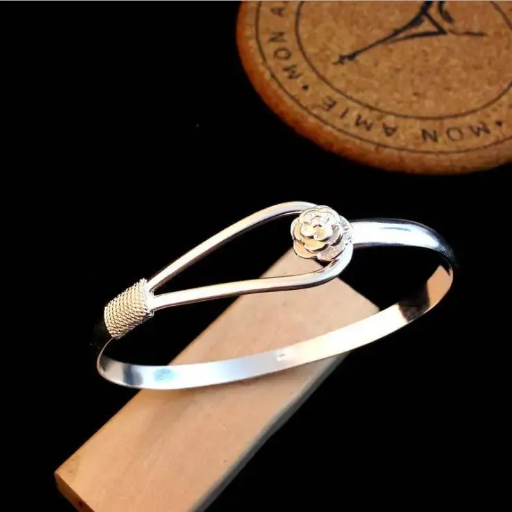 925 sterling Silver fine elegant flower bangle Bracelets for Women adjustable Fashion Party Wedding Accessories Jewelry Gifts