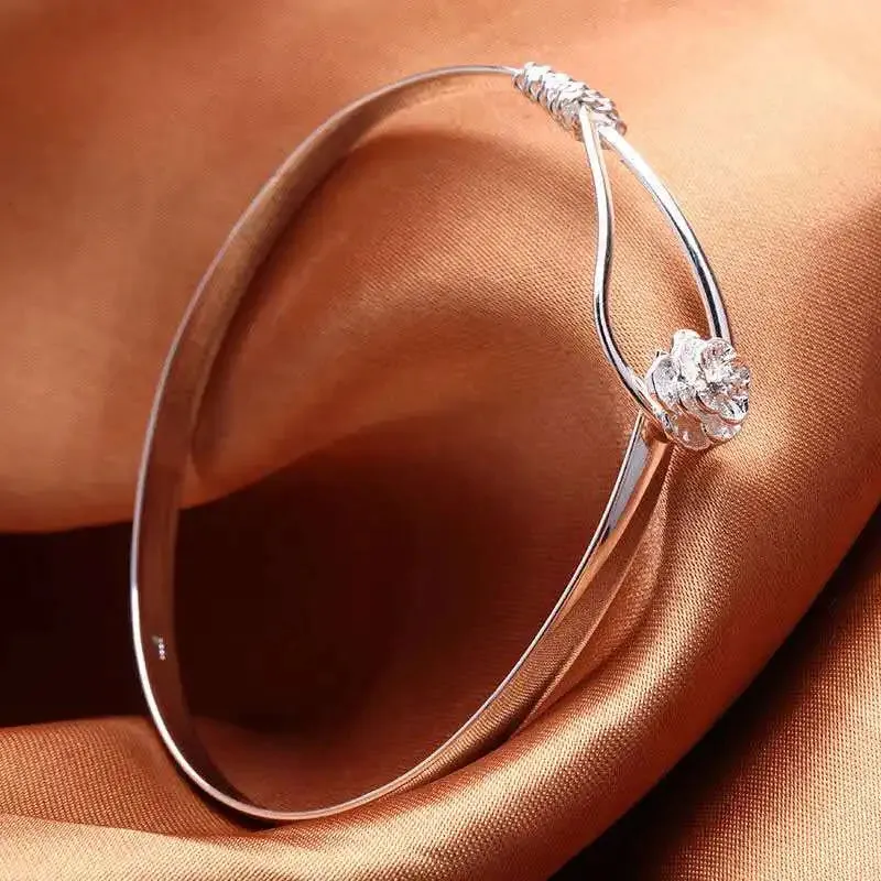 925 sterling Silver fine elegant flower bangle Bracelets for Women adjustable Fashion Party Wedding Accessories Jewelry Gifts