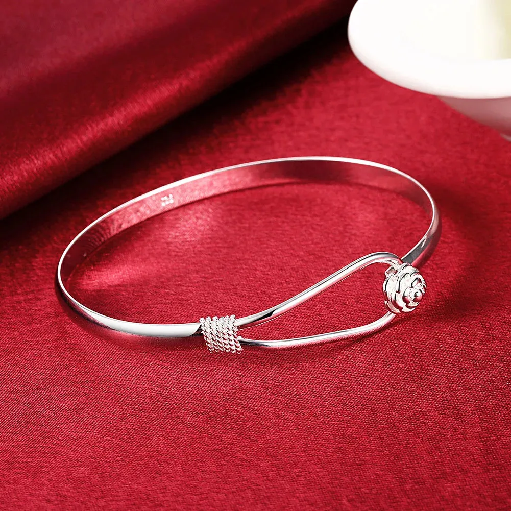 925 sterling Silver fine elegant flower bangle Bracelets for Women adjustable Fashion Party Wedding Accessories Jewelry Gifts