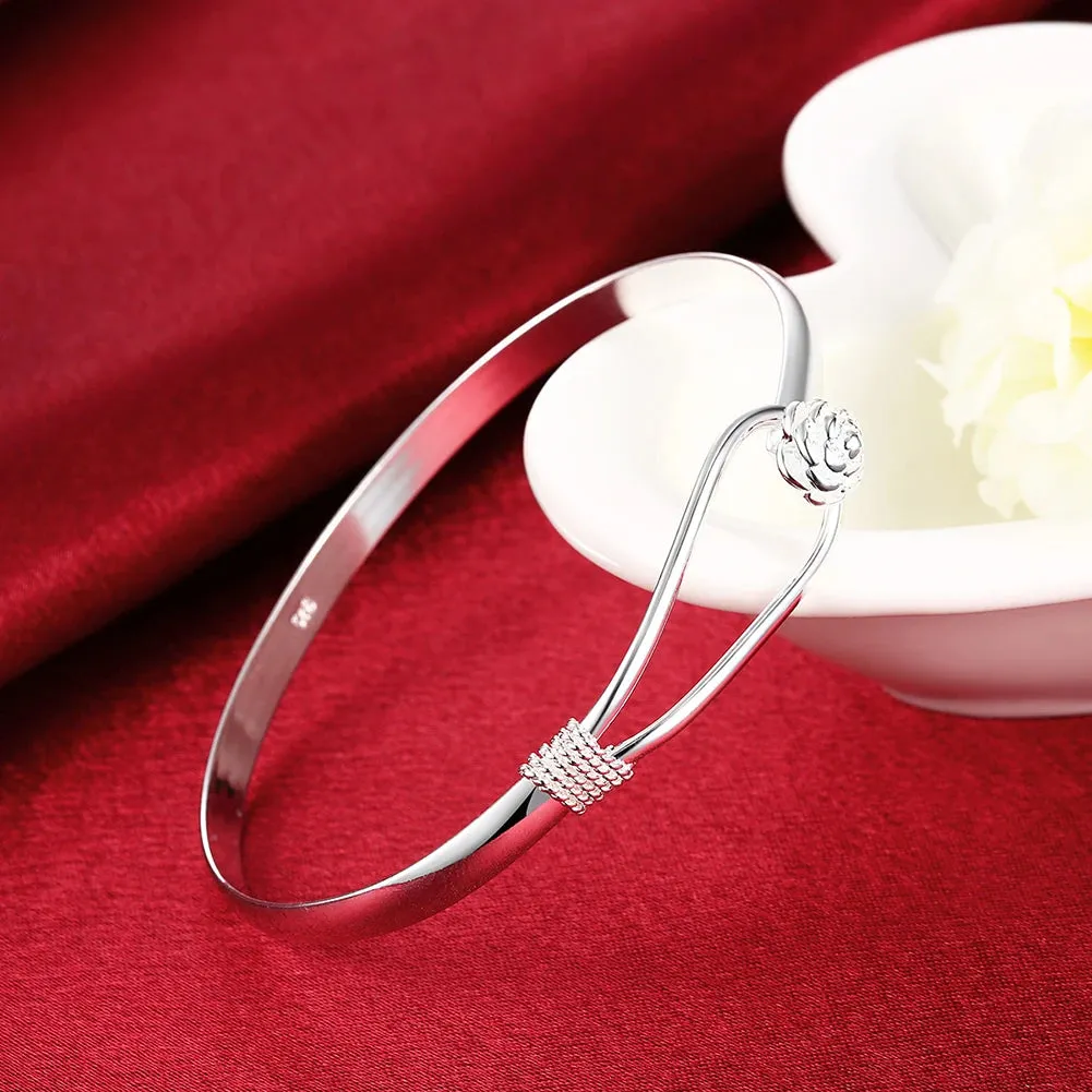925 sterling Silver fine elegant flower bangle Bracelets for Women adjustable Fashion Party Wedding Accessories Jewelry Gifts