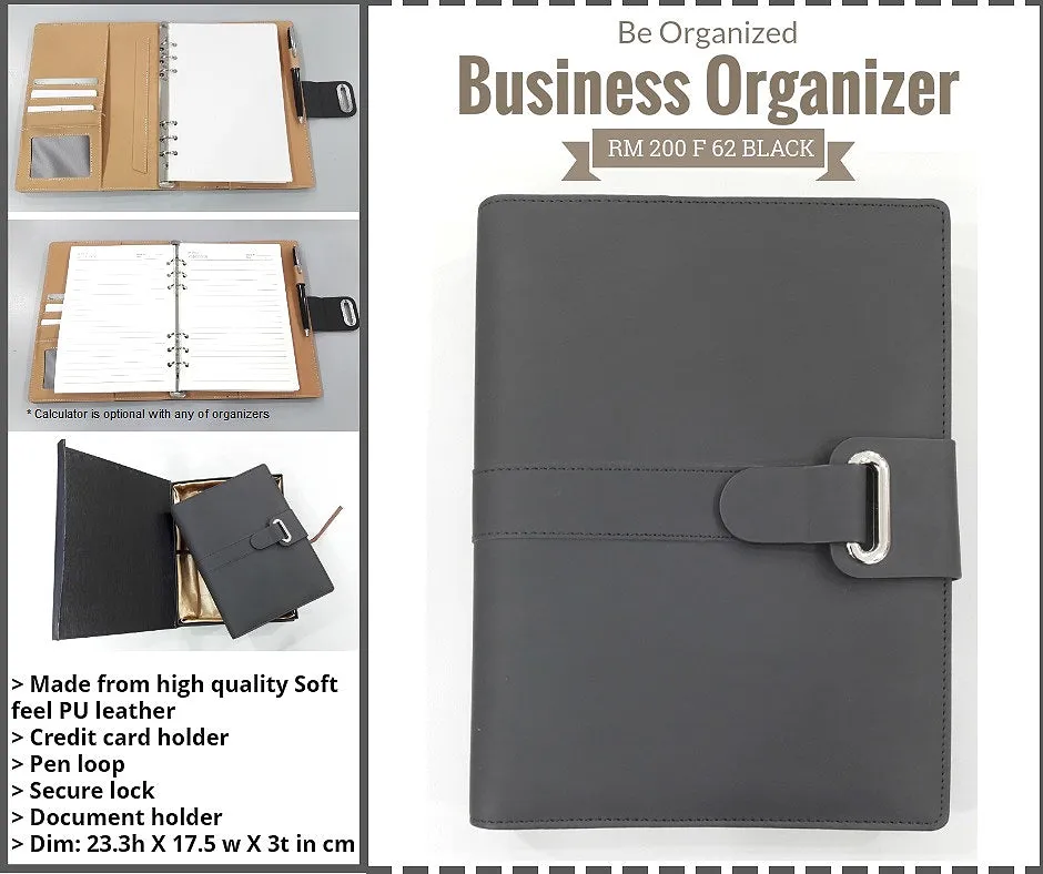 AMS-RM-200-F-62 - BLACK Soft feel PU Leather Organizer