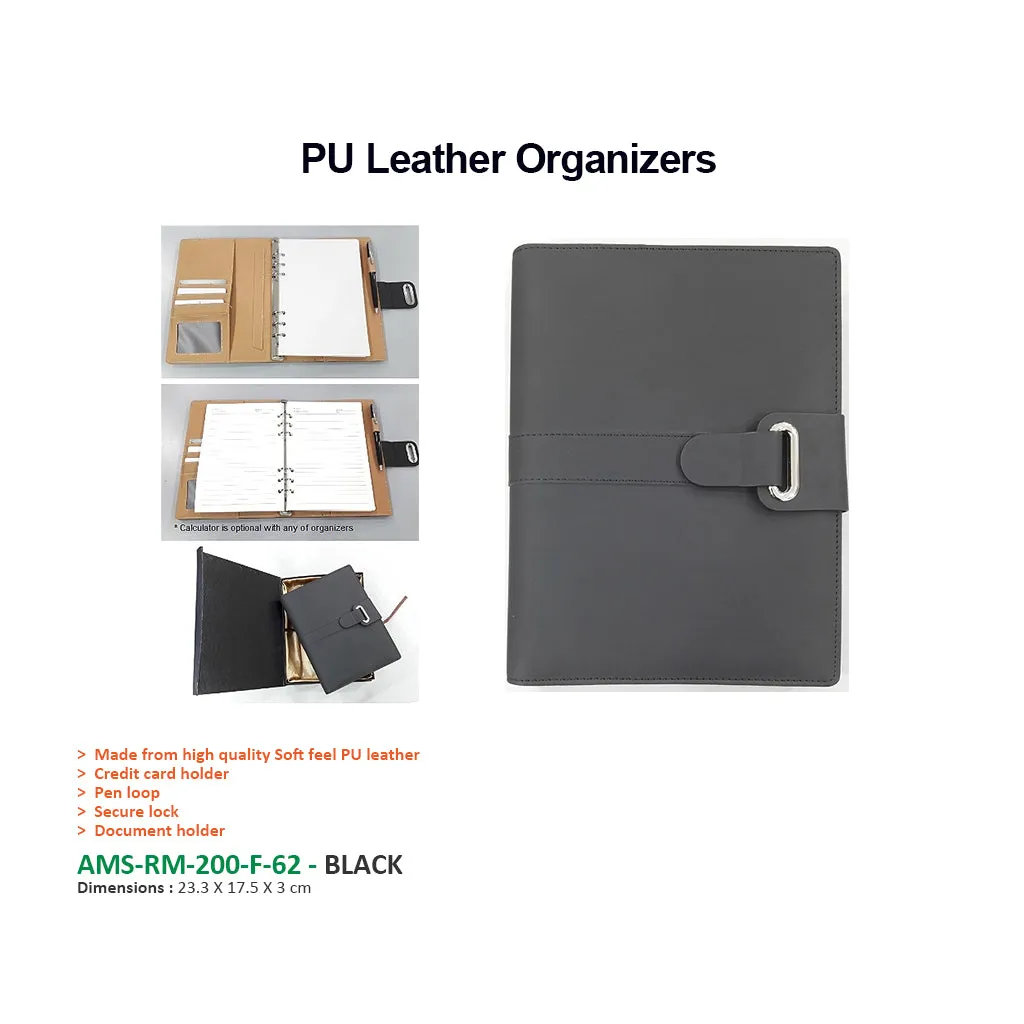 AMS-RM-200-F-62 - BLACK Soft feel PU Leather Organizer
