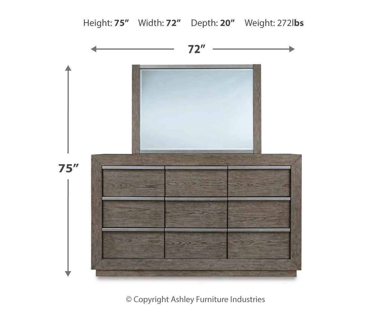 Anibecca Queen Bookcase Bed with Mirrored Dresser, Chest and Nightstand