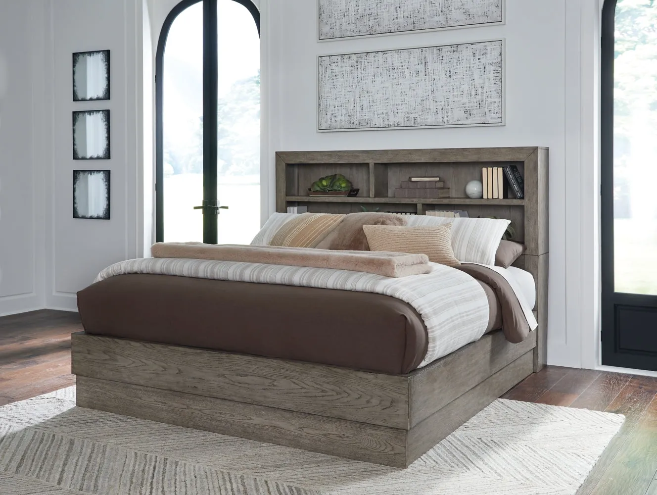 Anibecca Queen Bookcase Bed with Mirrored Dresser, Chest and Nightstand