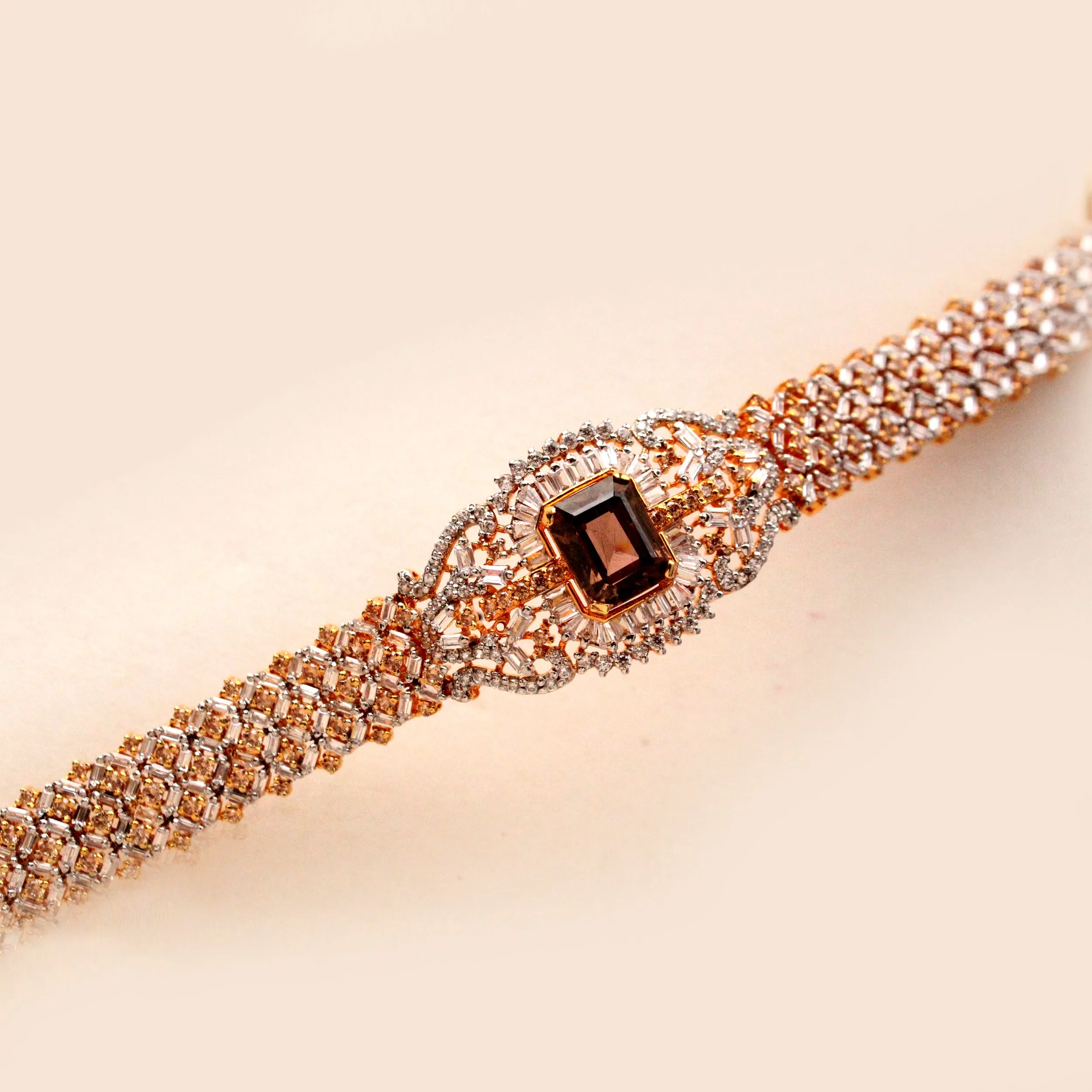 Bracelet in Honey Color Stone and Cubic Zircons