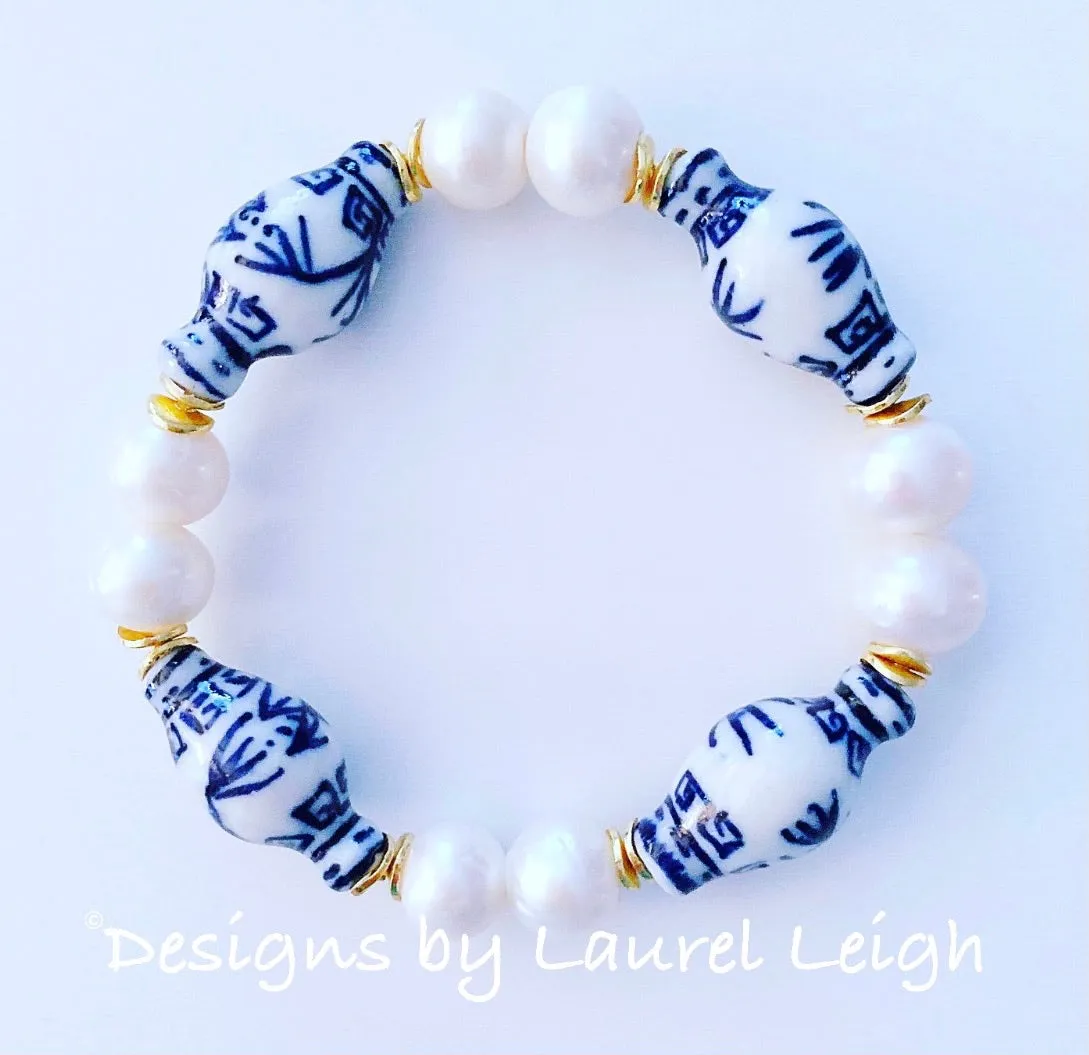 Chinoiserie Ginger Jar and Freshwater Pearl Bracelet - 2 Styles