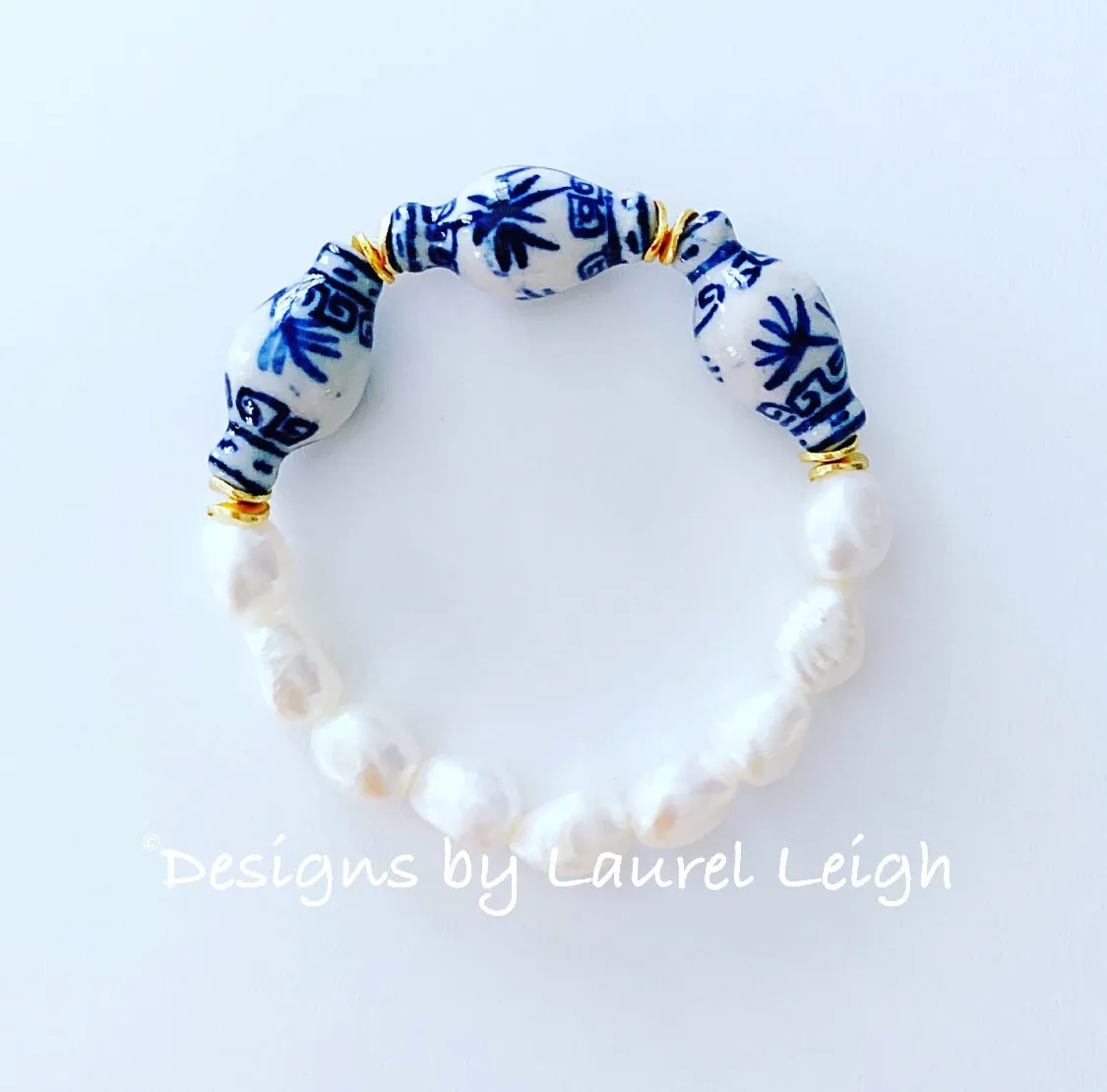 Chinoiserie Ginger Jar and Freshwater Pearl Bracelet - 2 Styles