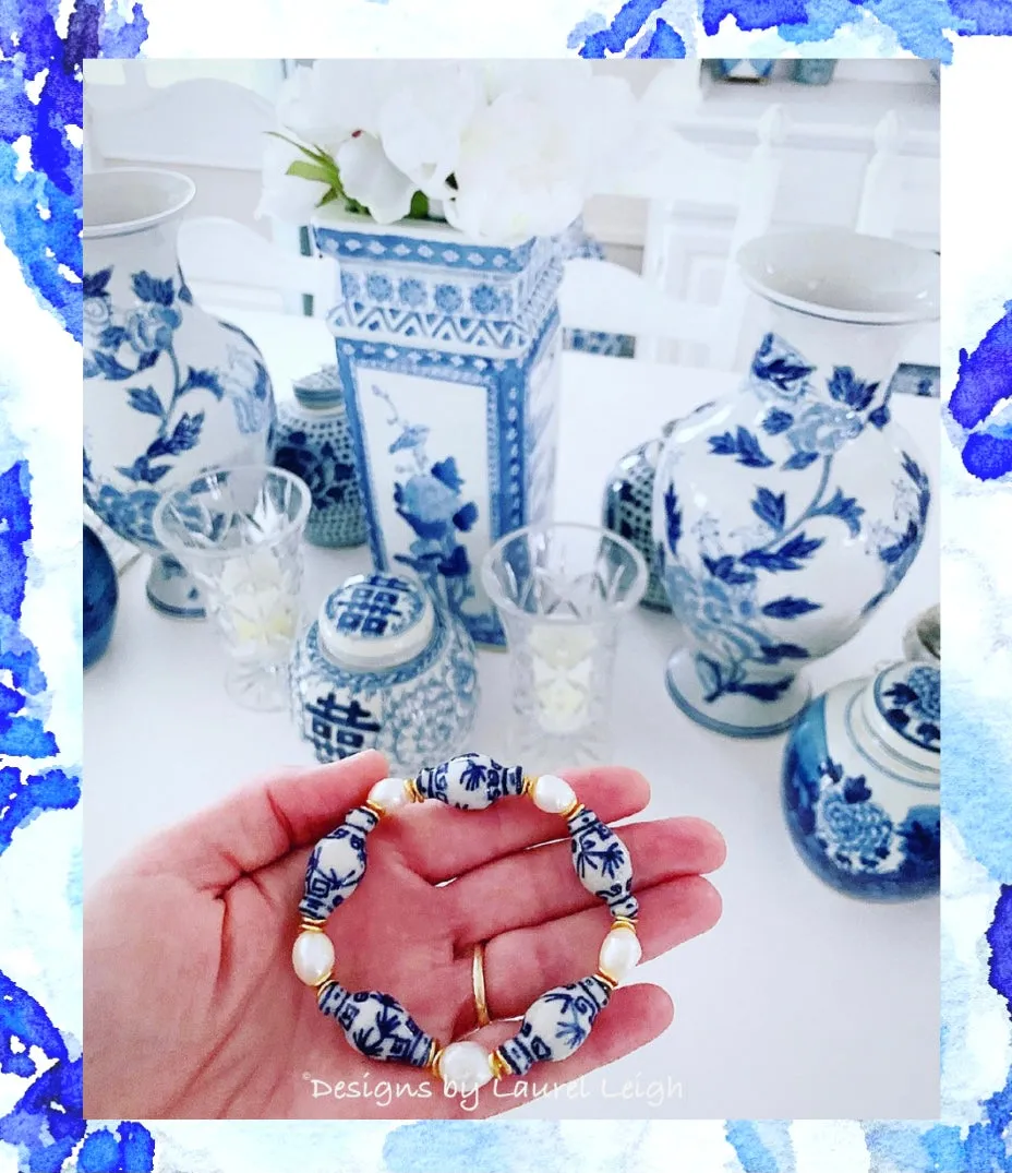 Chinoiserie Ginger Jar and Freshwater Pearl Bracelet - 2 Styles