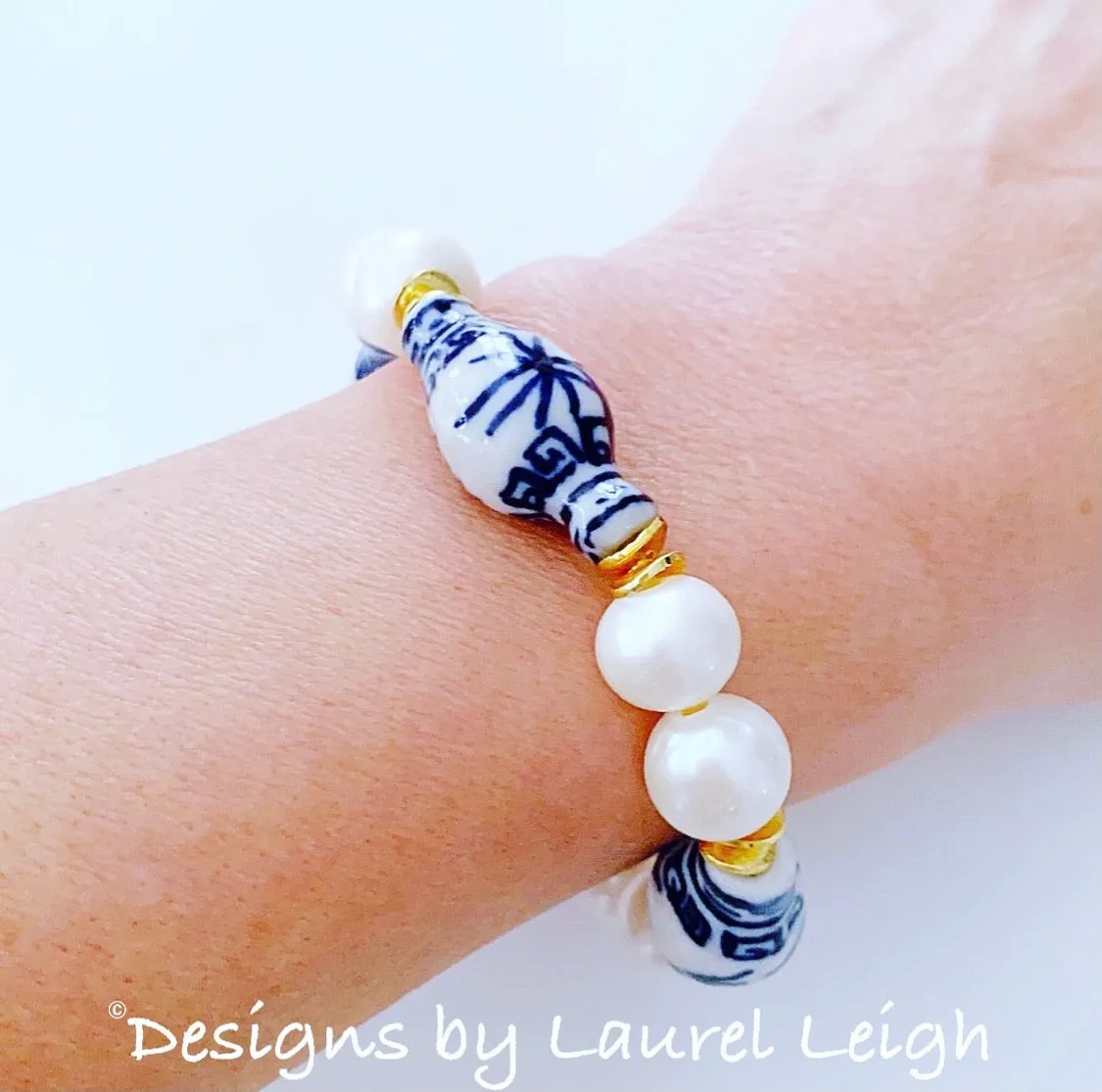 Chinoiserie Ginger Jar and Freshwater Pearl Bracelet - 2 Styles