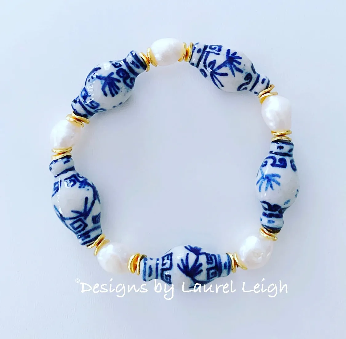 Chinoiserie Ginger Jar and Freshwater Pearl Bracelet - 2 Styles