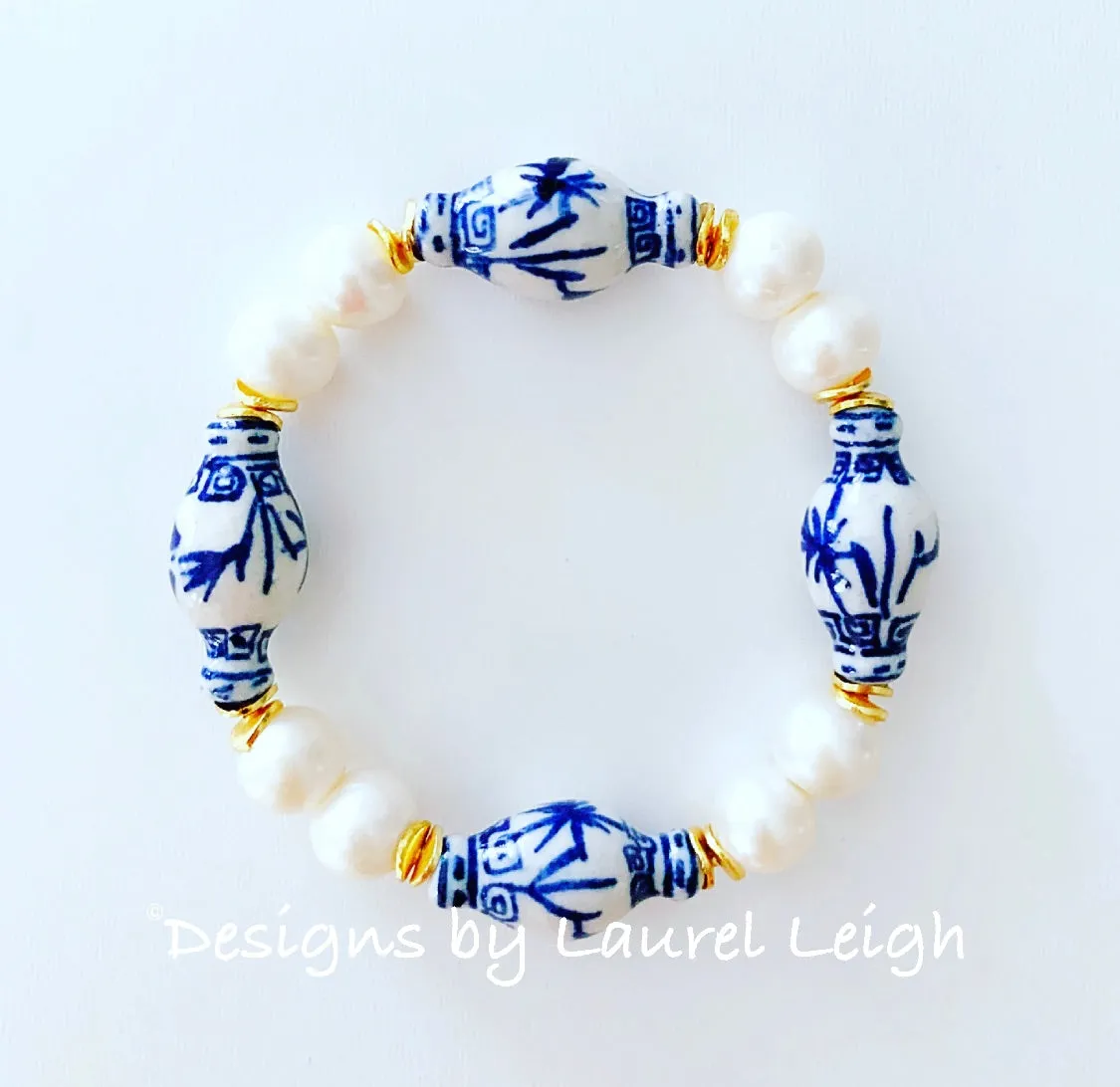 Chinoiserie Ginger Jar and Freshwater Pearl Bracelet - 2 Styles