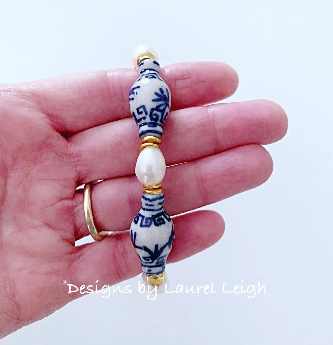Chinoiserie Ginger Jar and Freshwater Pearl Bracelet - 2 Styles