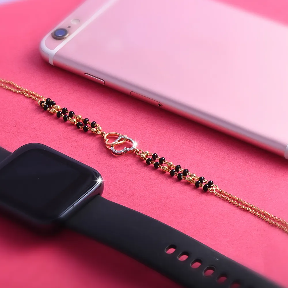 Diamond Studded 18k Love Shaped Mangalsutra Bracelet