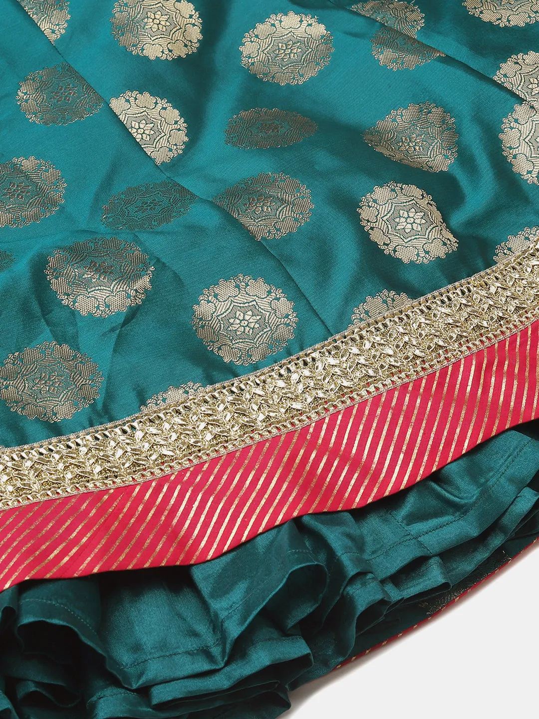 Girls Pink & Yellow Embroidered Ready To Wear Lehenga & Blouse With Dupatta - Bitiya By Bhama