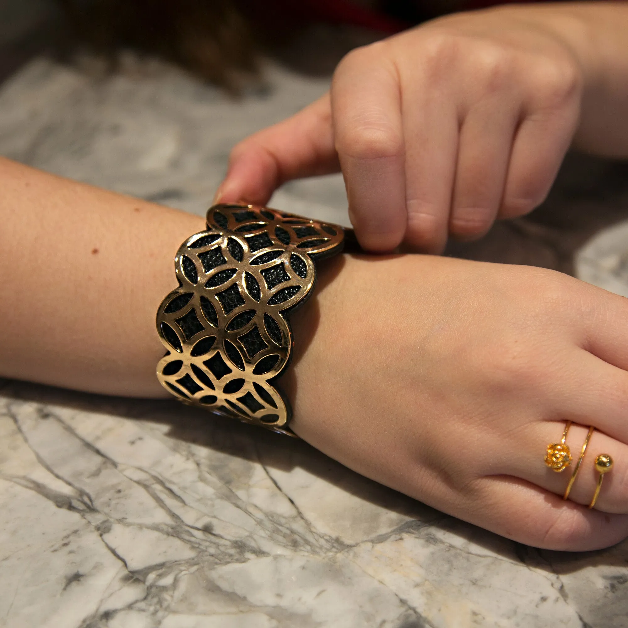 Gold & Black 1.75" Geometric Cuff Bracelet