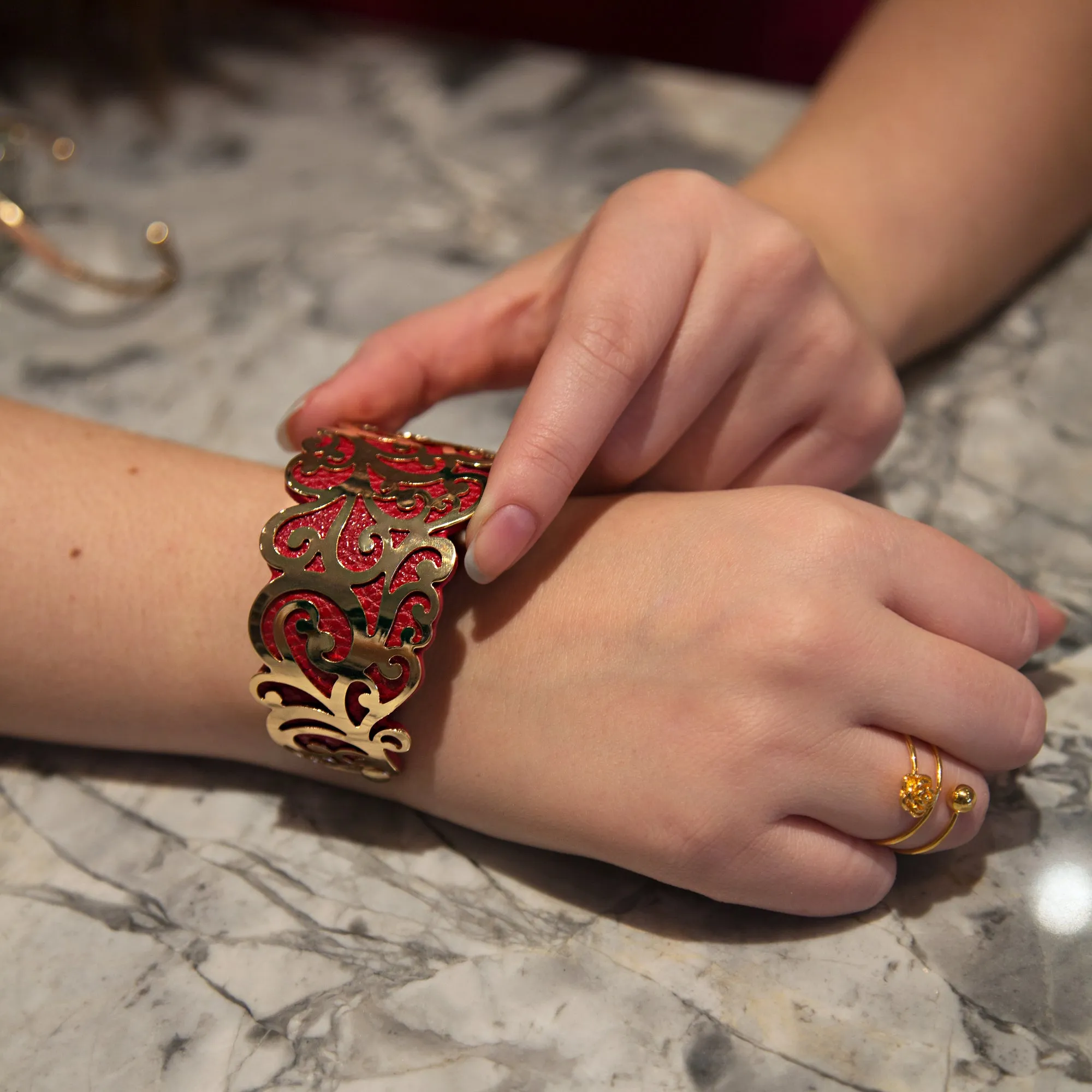 Gold & Red 1.5" Flourish Cuff Bracelet