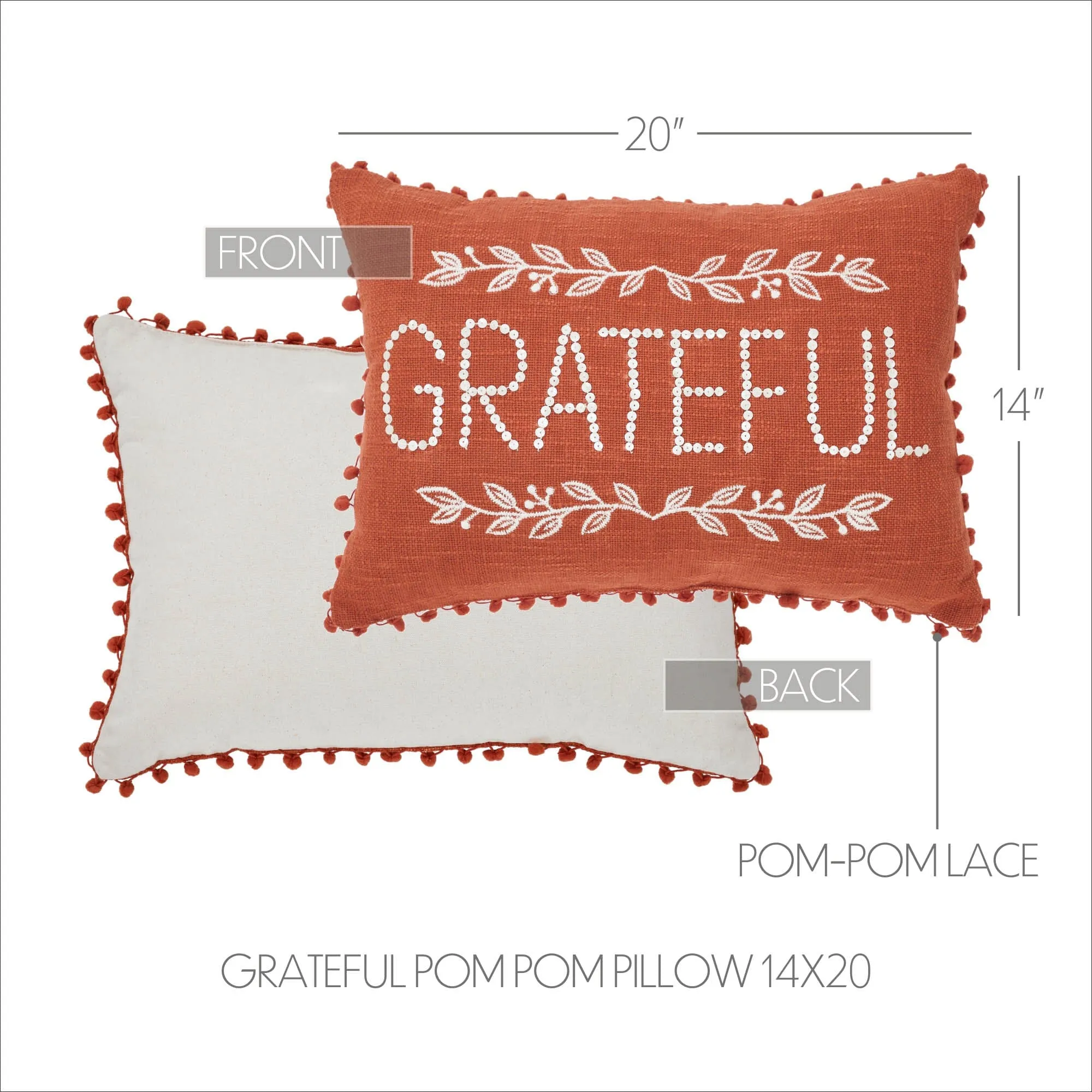 Grateful Pom Pom Pillow 14x20"