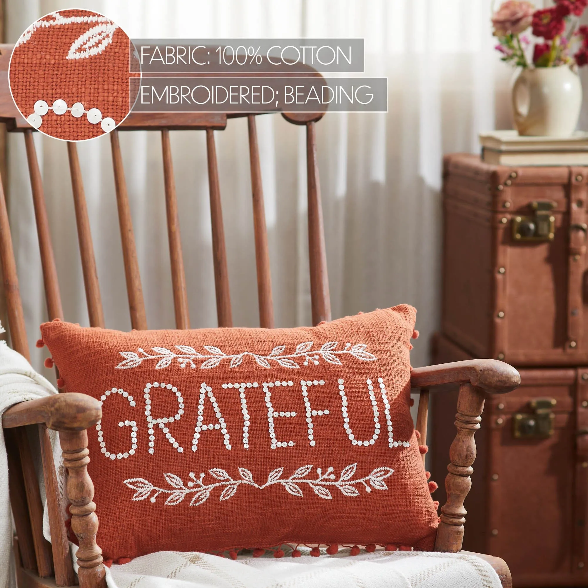 Grateful Pom Pom Pillow 14x20"