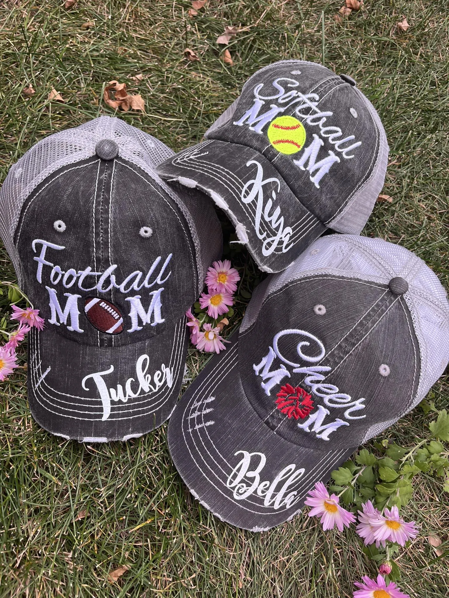 Hats Sports Boat Barn Racing Camping Lake Personalized Football mom hat Embroidered distressed womens trucker cap SHIPS in 2-3 days