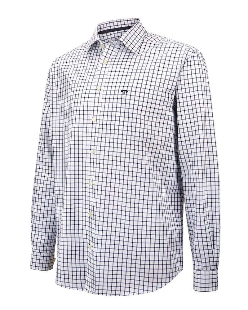 Hoggs of Fife Turnberry Long Sleeve Twill Cotton Shirt White/Navy