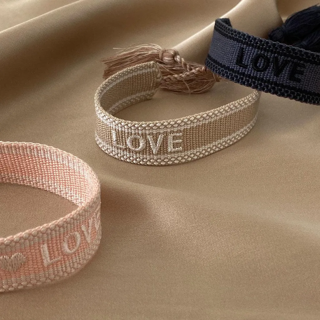 LOVE Adjustable Bracelet | Taupe/White