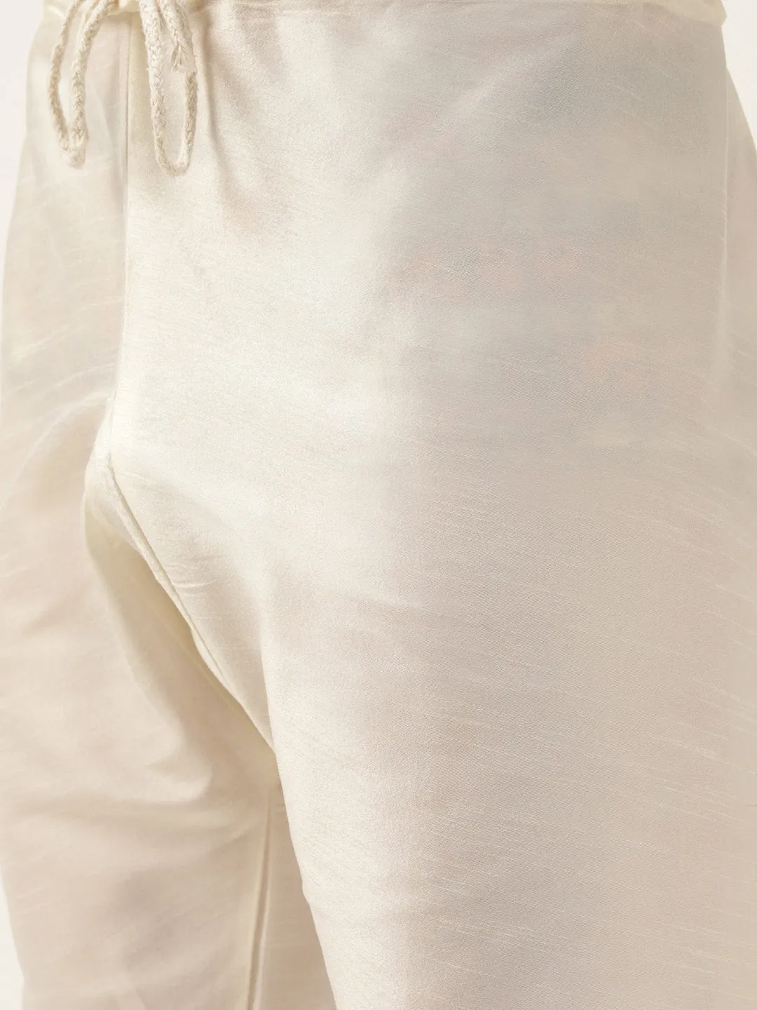 Men's Silk Blend Off White Kurta Pyjama & Fawn Sherwani Set - Sojanya