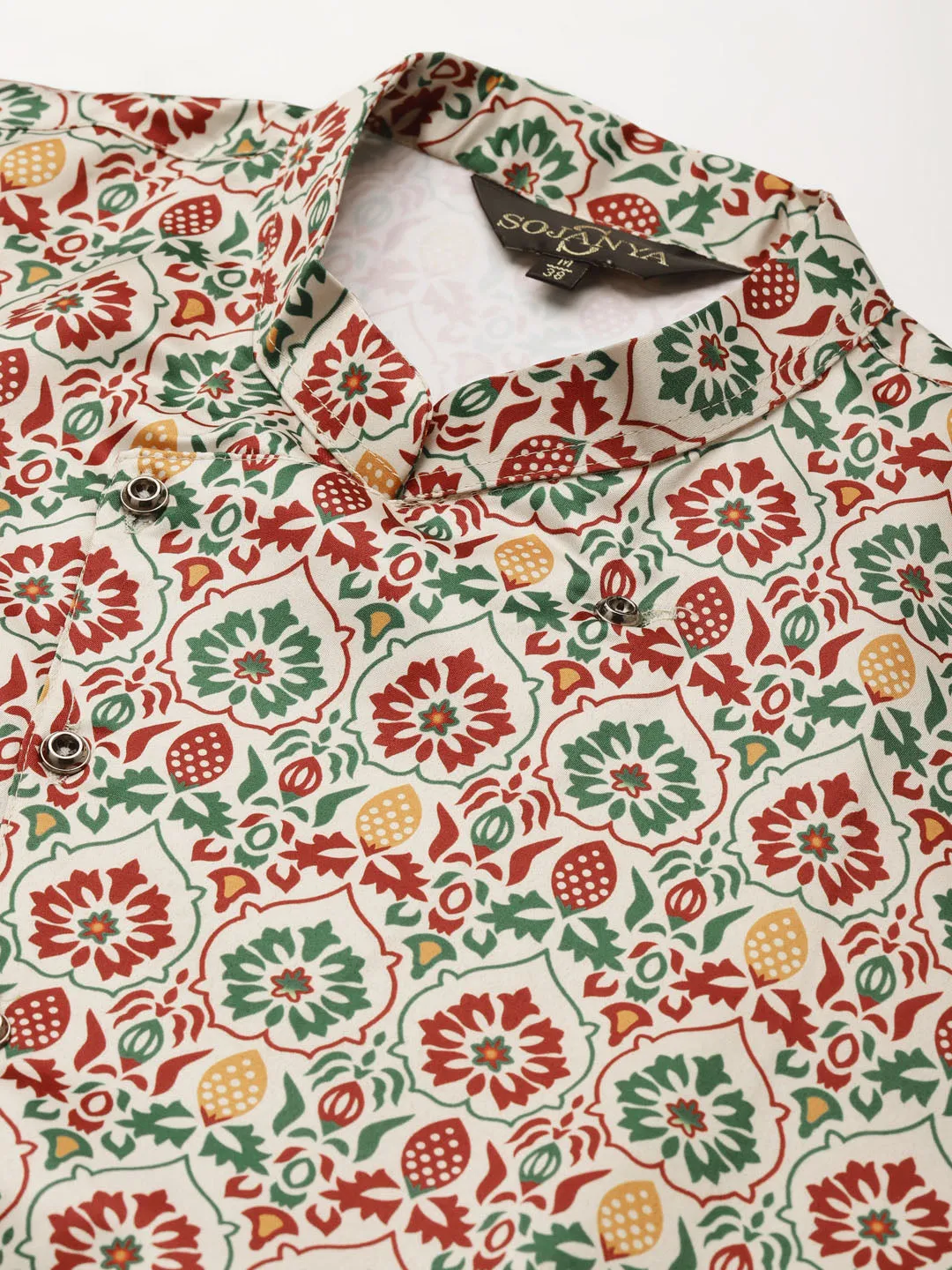 Men's Silk Blend Off White Kurta Pyjama & Fawn Sherwani Set - Sojanya
