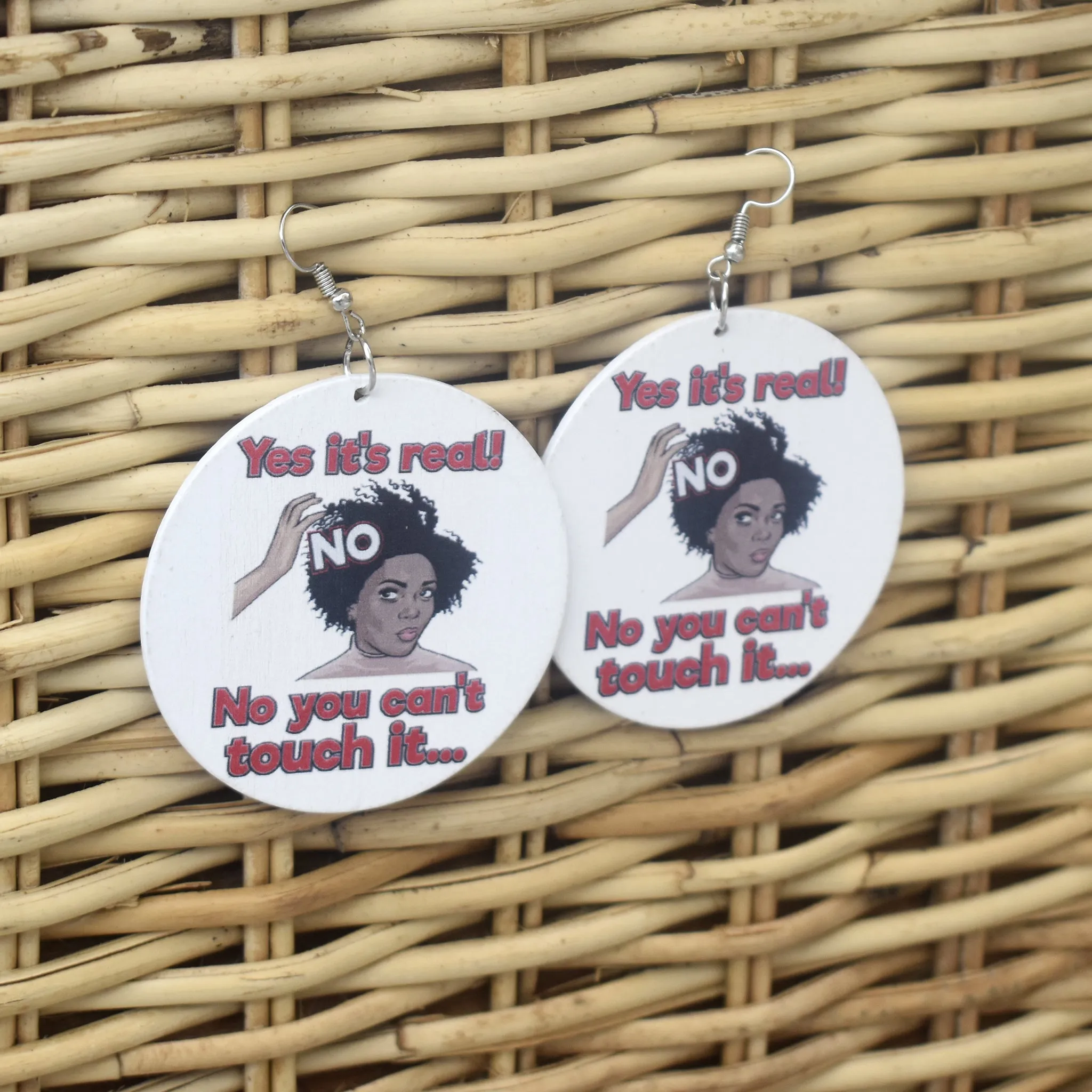 Natural Hair  Wooden Earring