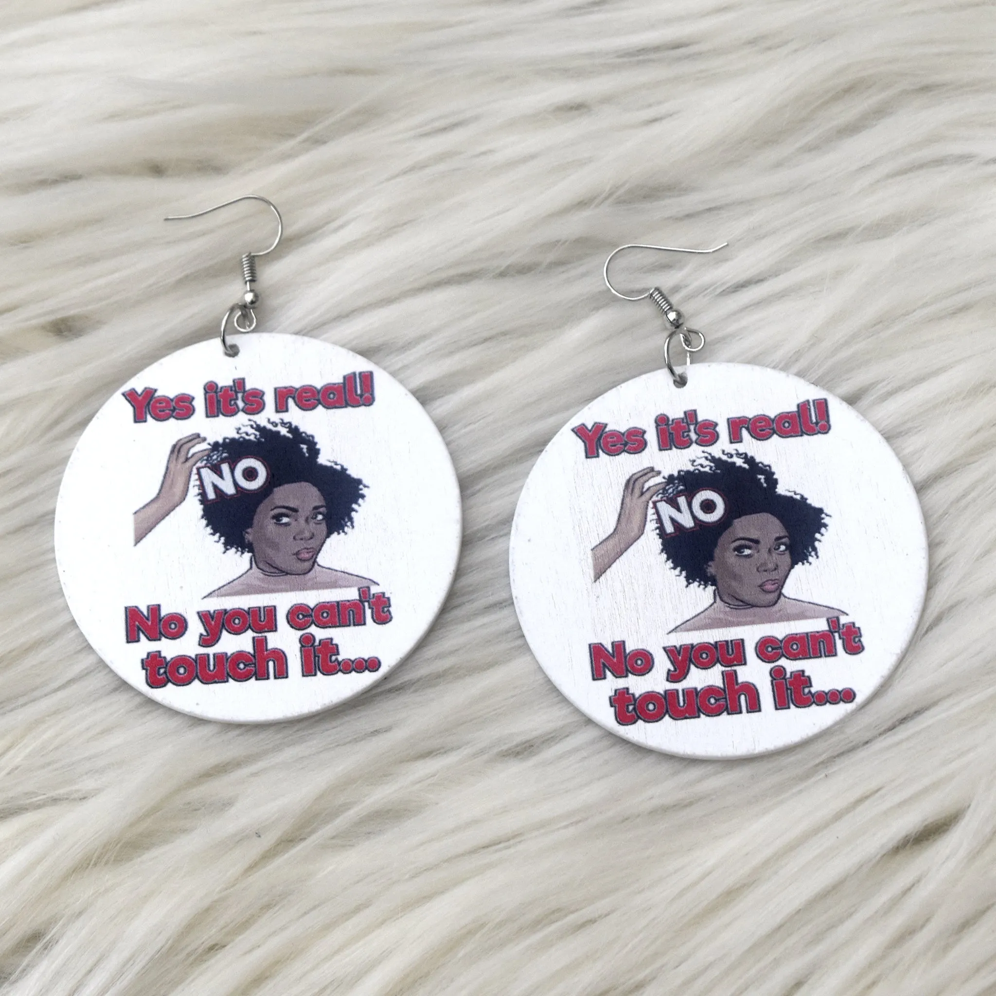 Natural Hair  Wooden Earring