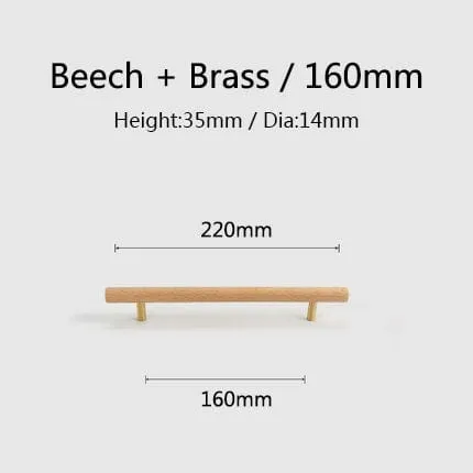 Natural Walnut   Brass Furniture Handle Wooden Kitchen Cabinet Pull