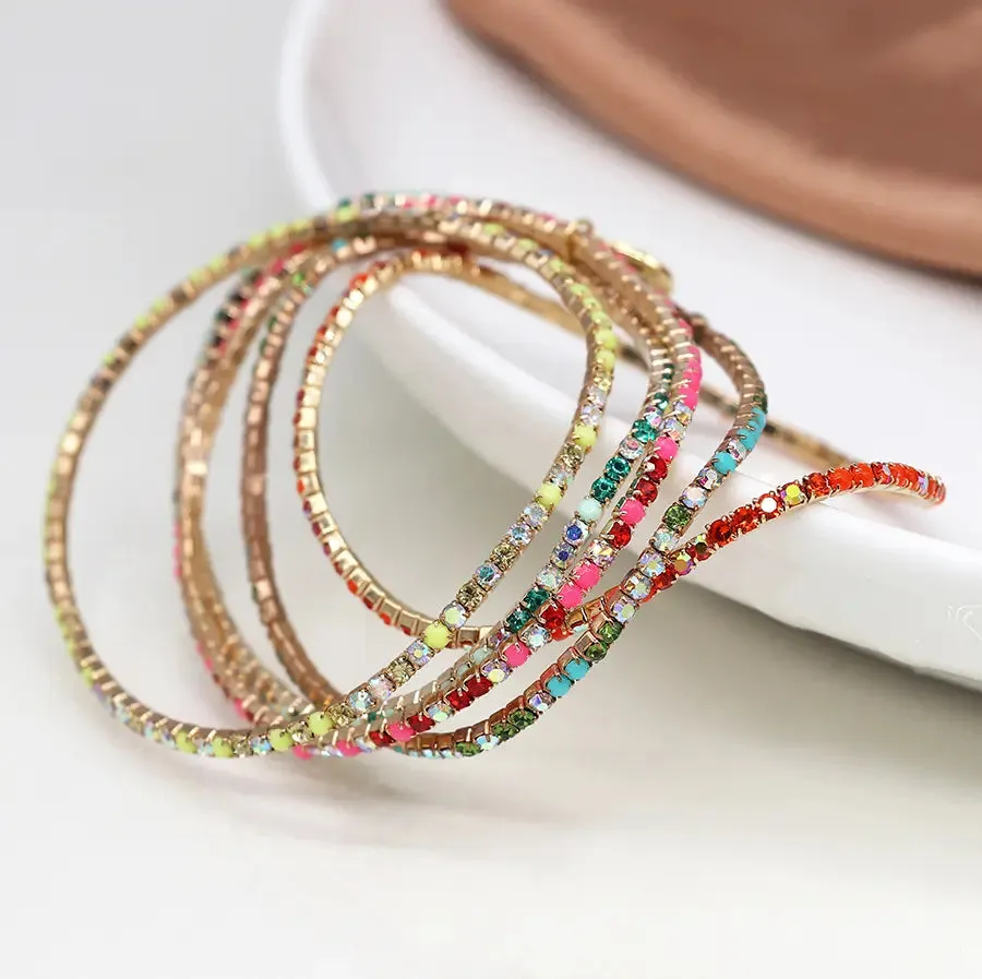 POM Faux Gold Colourful Crystal Five Stack Bracelet