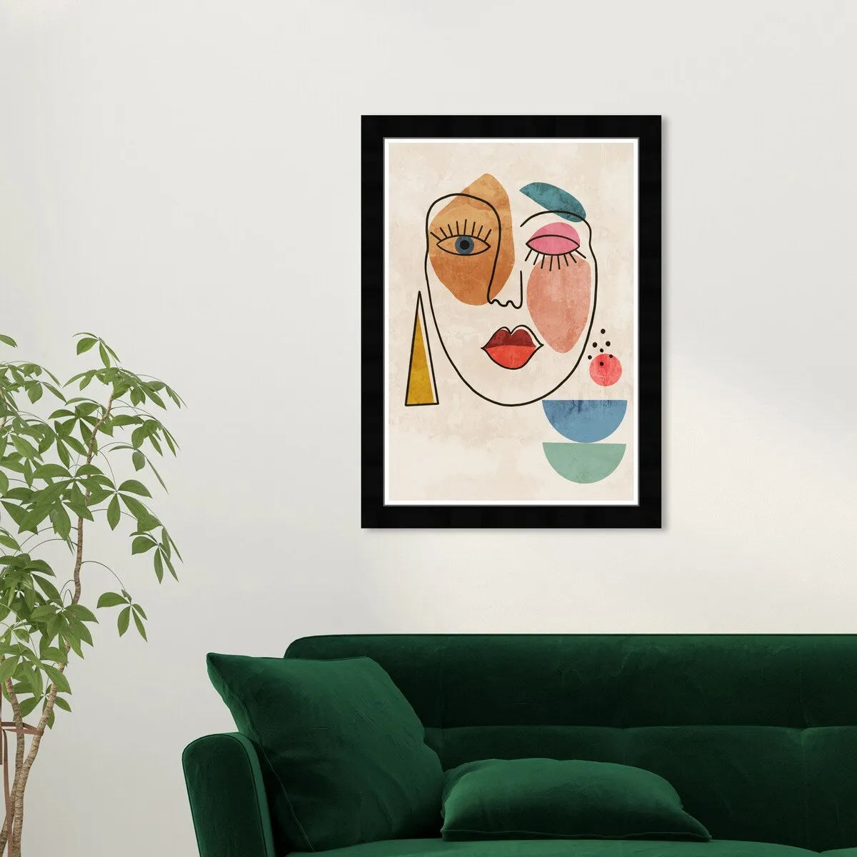 "Abstract Face II", Geometric Woman Face Modern & Contemporary White Framed Wall Art Print for Bedroom