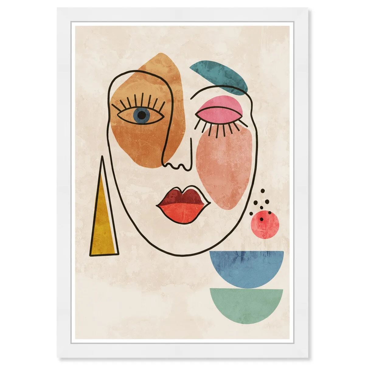 "Abstract Face II", Geometric Woman Face Modern & Contemporary White Framed Wall Art Print for Bedroom