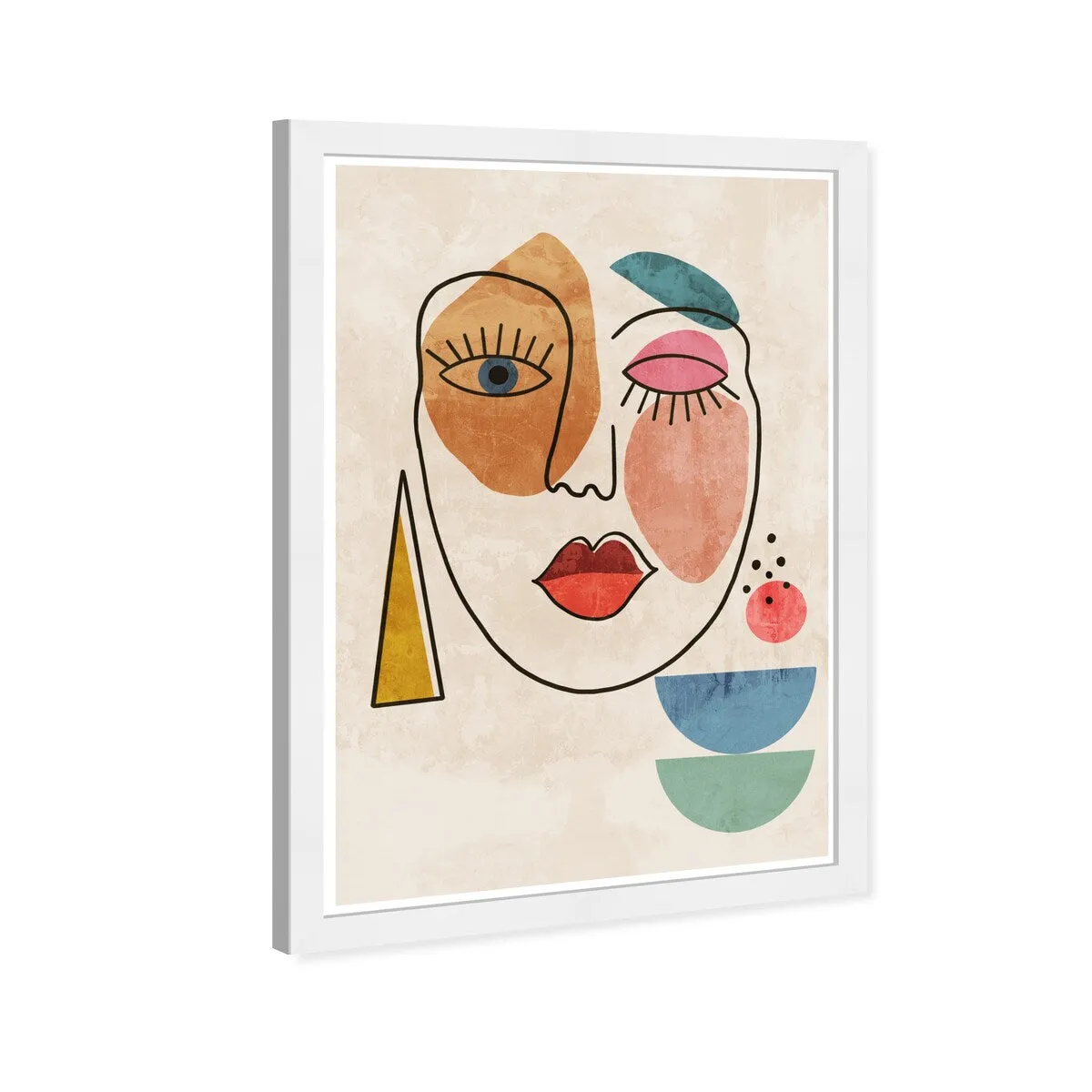 "Abstract Face II", Geometric Woman Face Modern & Contemporary White Framed Wall Art Print for Bedroom