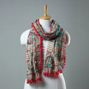 Red - Ranihati Chanderi Silk Phulkari Embroidered Stole 73