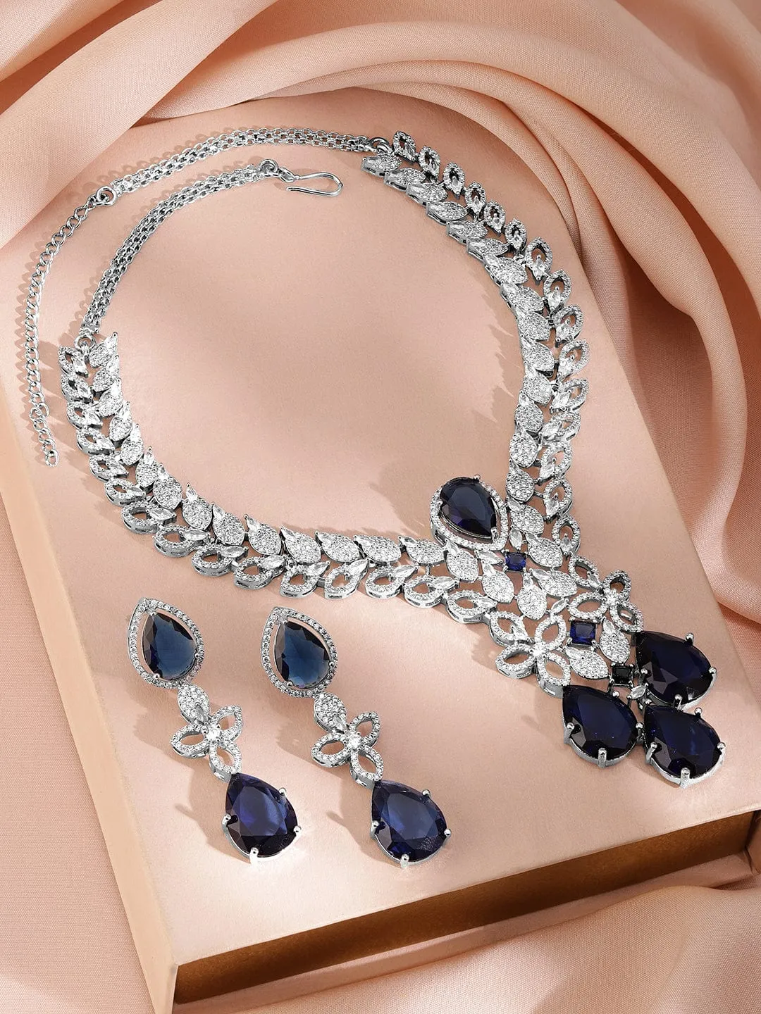 Rubans Rhodium Plated Cubic Zirconia Studded Jewellery Set