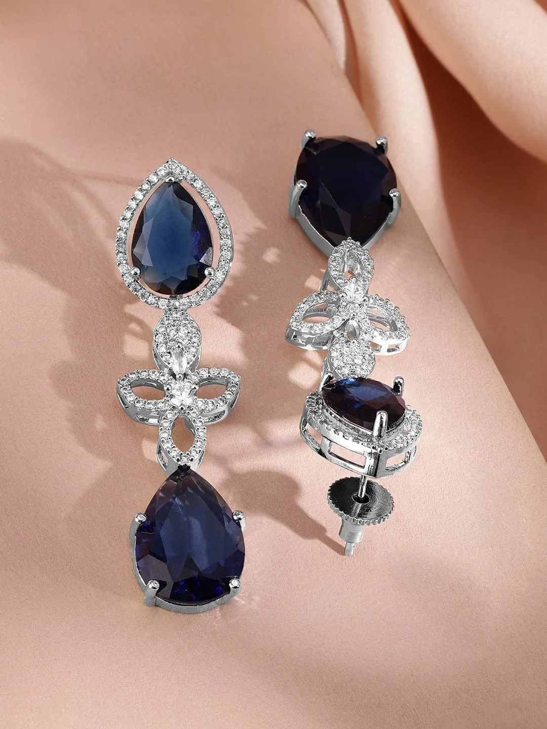 Rubans Rhodium Plated Cubic Zirconia Studded Jewellery Set