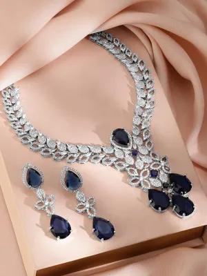 Rubans Rhodium Plated Cubic Zirconia Studded Jewellery Set