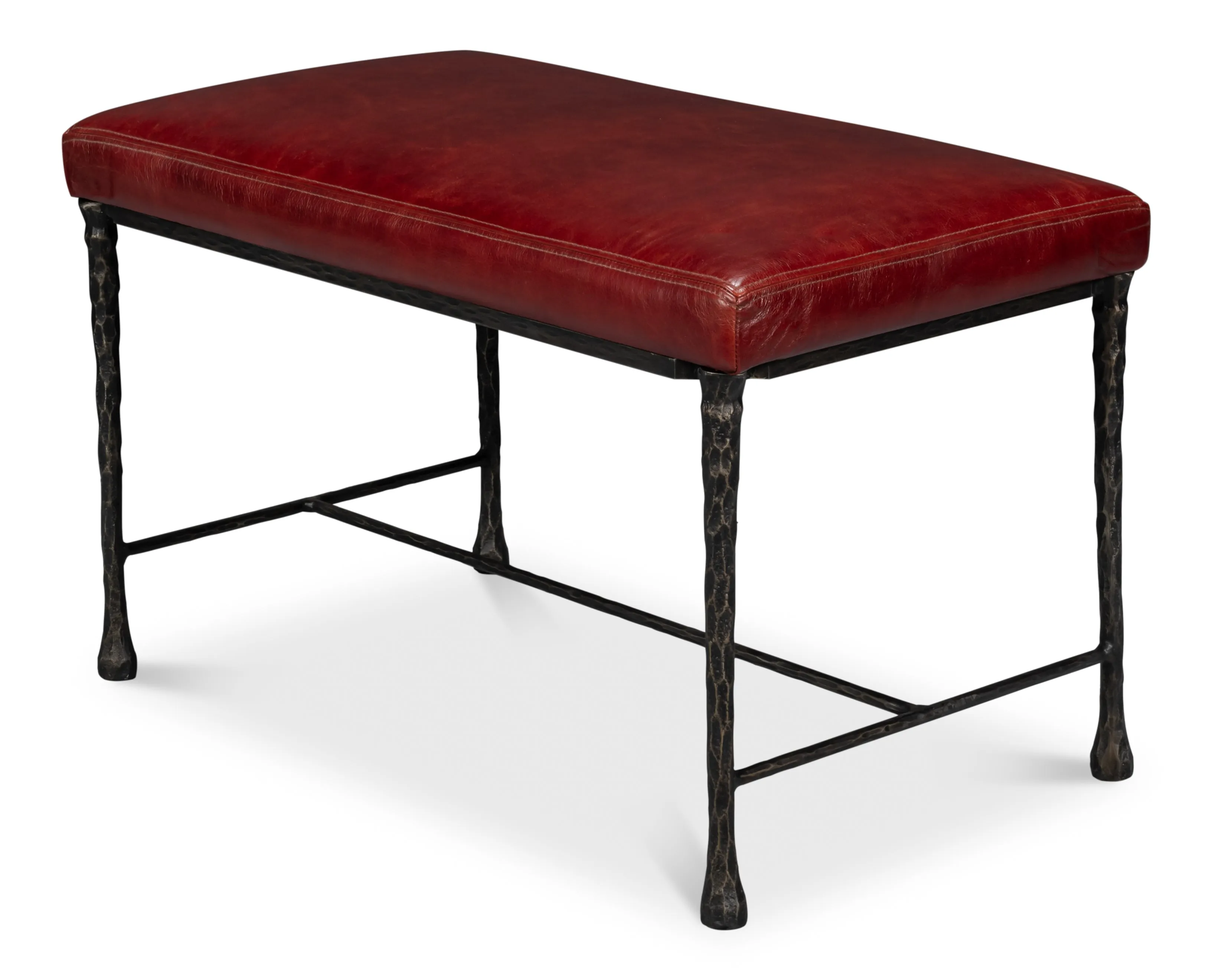 Sarreid - Kings Road Bench  Leather - Red - Transitional