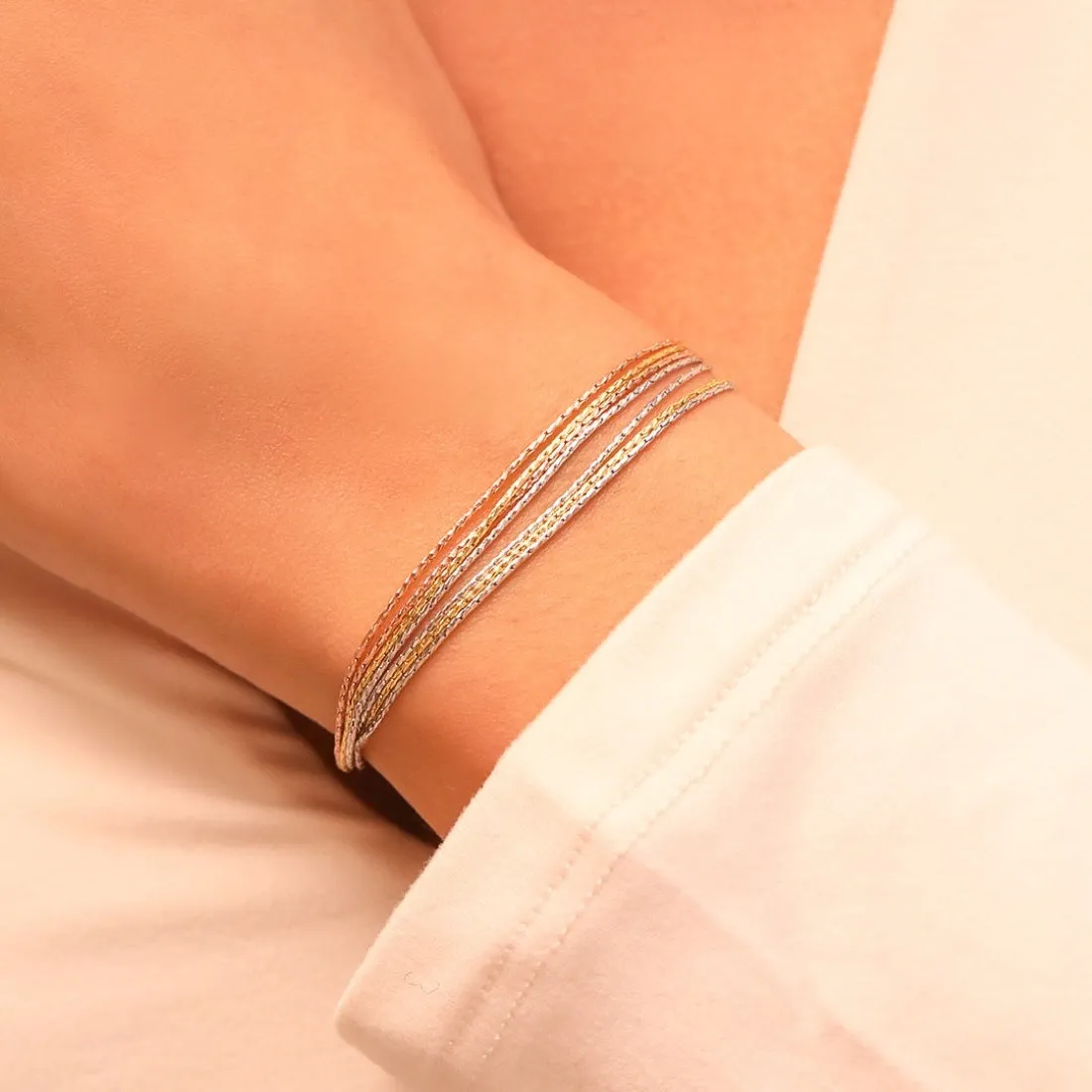 Sevenfold Radiance Triple Tone-Plated 7 Chain 925 Sterling Silver Bracelet