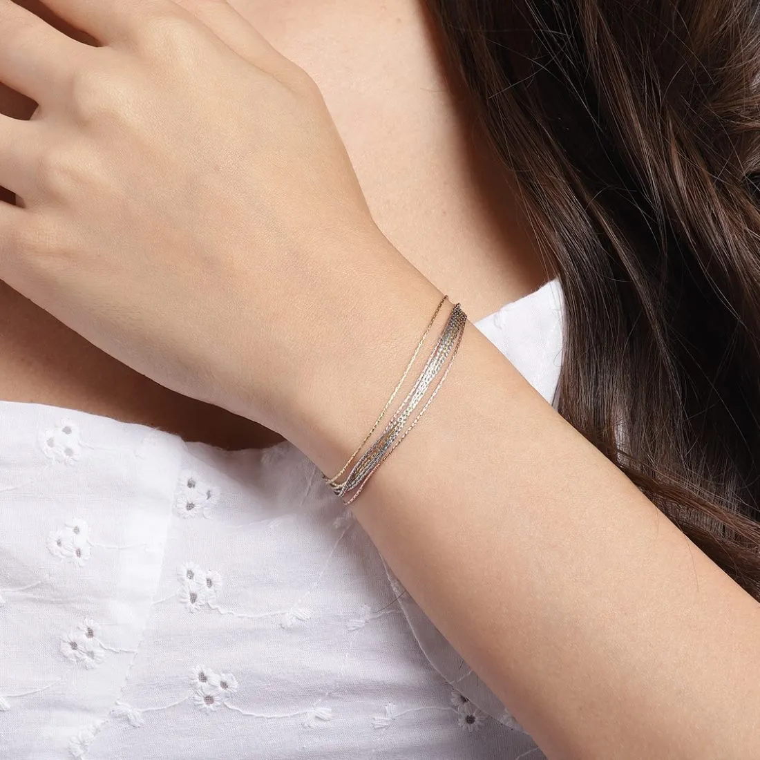 Sevenfold Radiance Triple Tone-Plated 7 Chain 925 Sterling Silver Bracelet