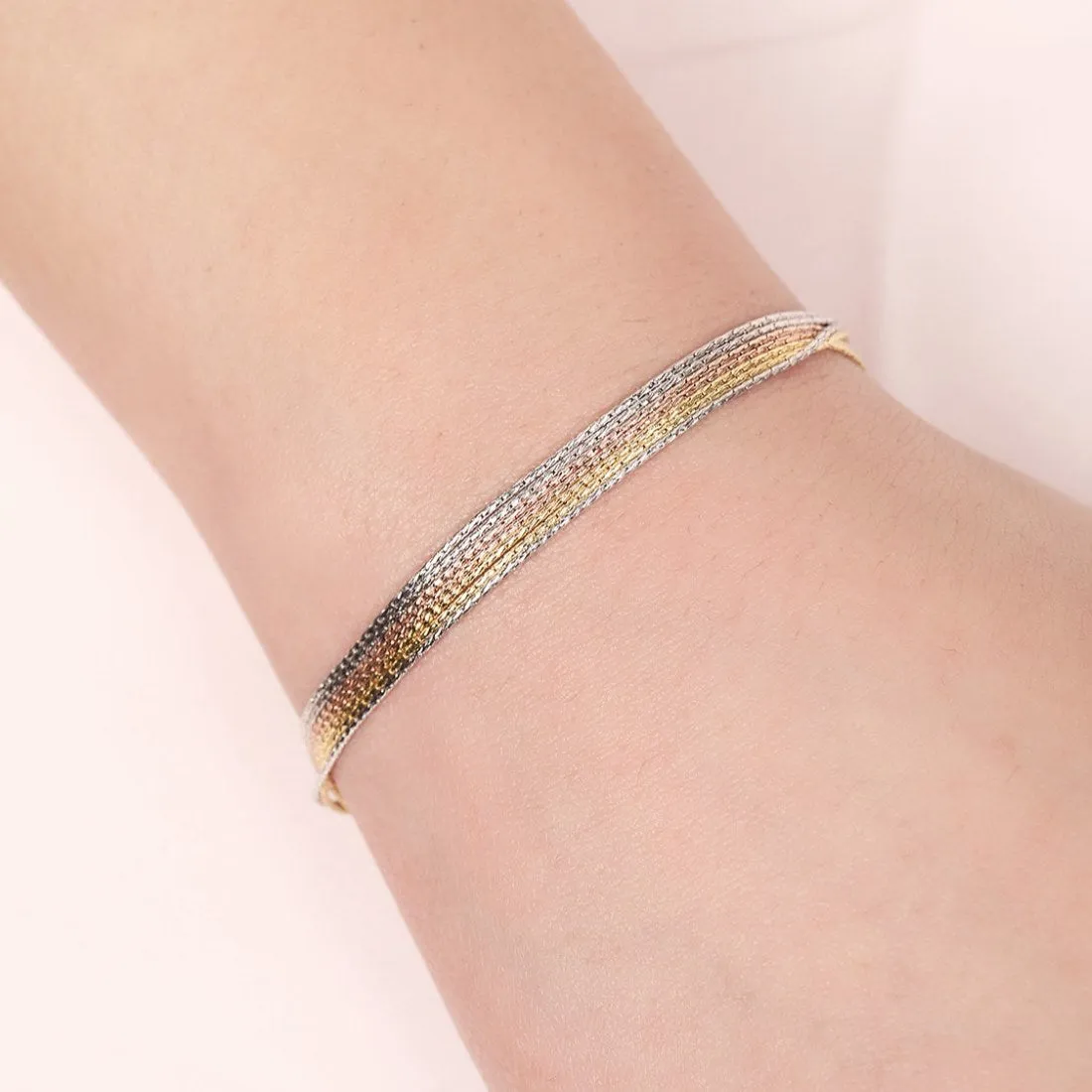 Sevenfold Radiance Triple Tone-Plated 7 Chain 925 Sterling Silver Bracelet
