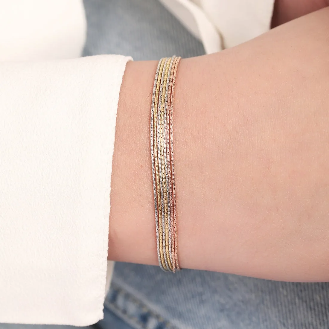 Sevenfold Radiance Triple Tone-Plated 7 Chain 925 Sterling Silver Bracelet