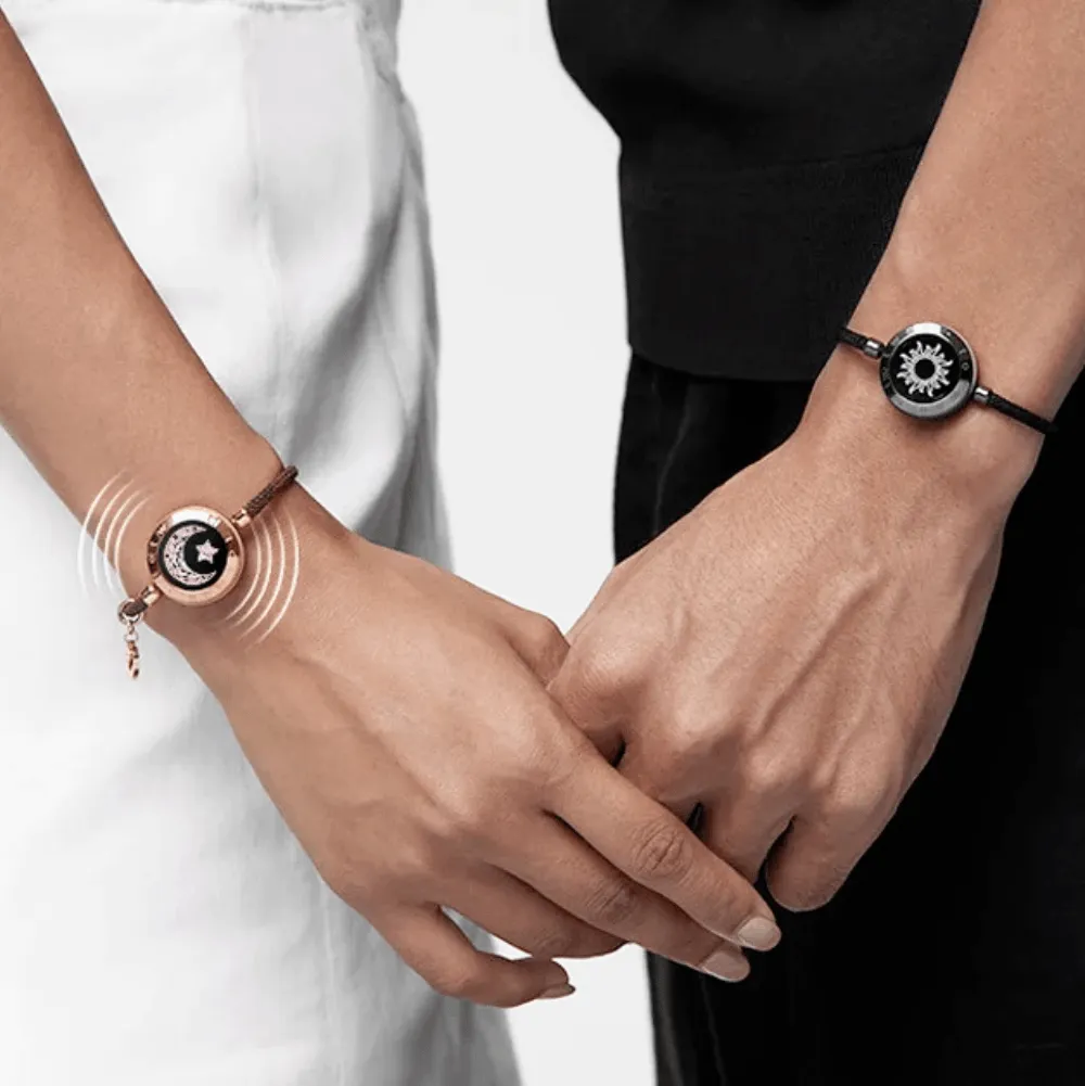 Touch Light Up & Vibrate Long Distance Love Bracelets For Couples Long Distance Relationship Gifts Smart Sun & Moon Love Bracelets