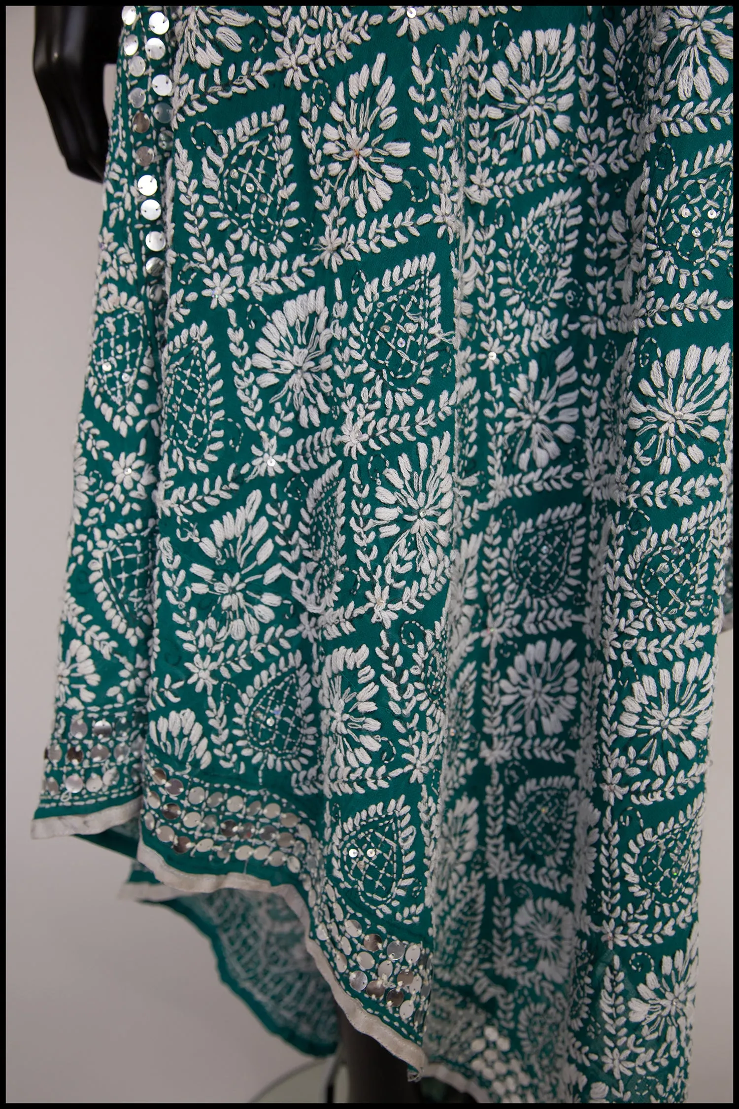 Vintage Large Mint Green Phulkari Embroidered Shawl