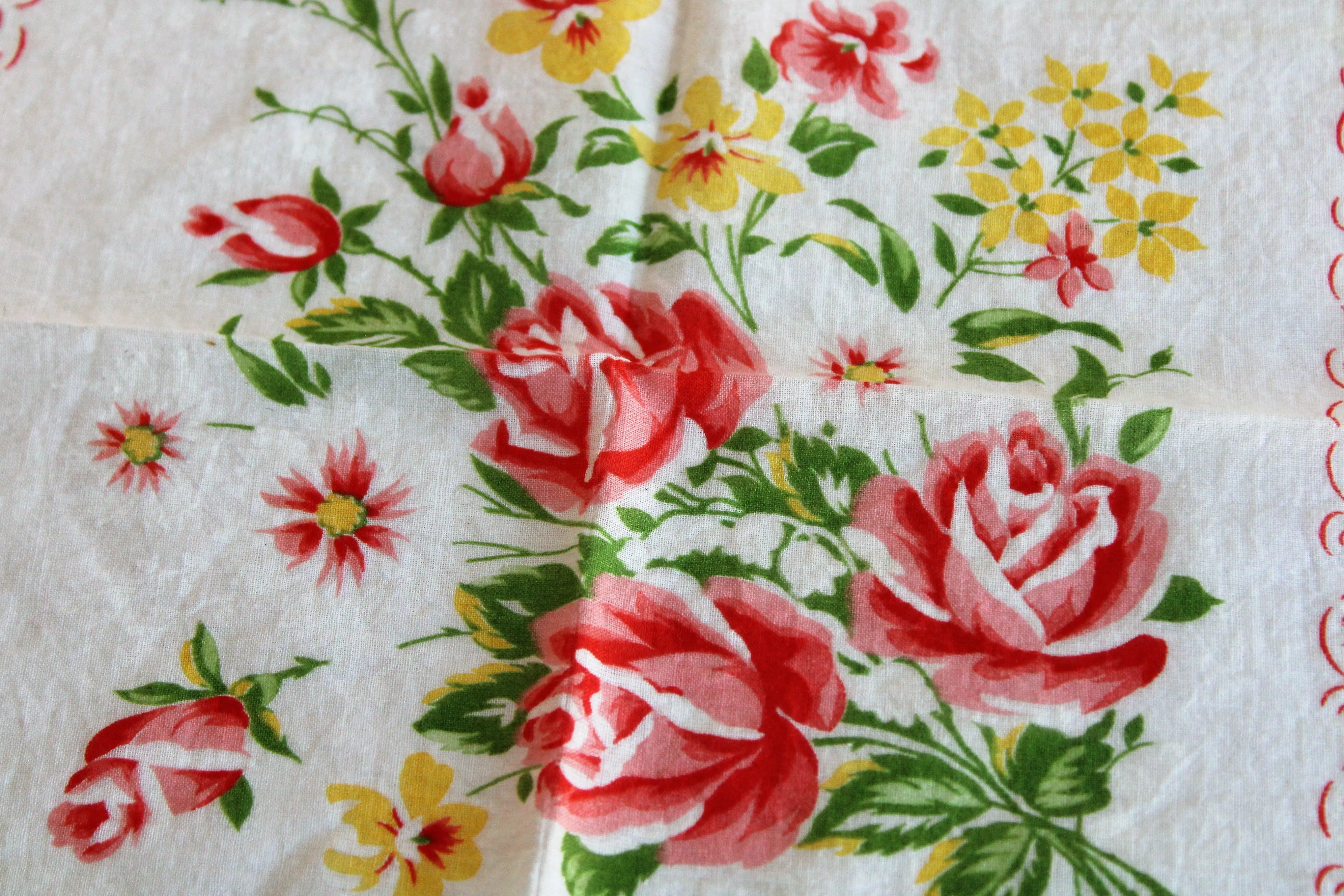 Vintage Orange Rose Print Cotton Handkerchief
