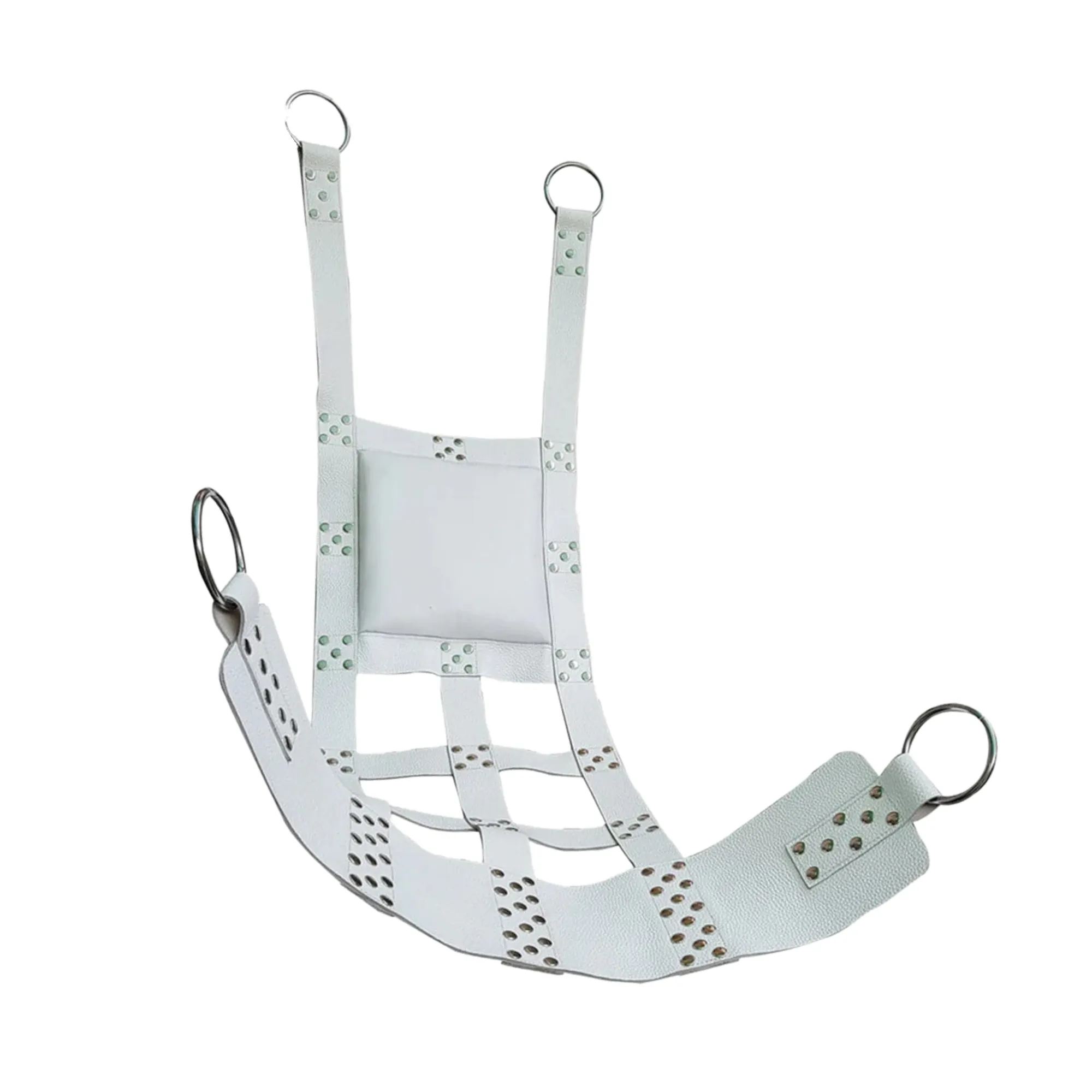 White Leather Sling with Reinforced Straps and Studded Accents