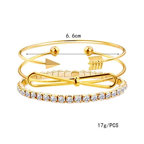 Yellow Chimes Trendy 3 Pcs Combo Infinity Crystal Multilayer Charm Gold Plated Adjustable Kada Bracelet for Women and Girls